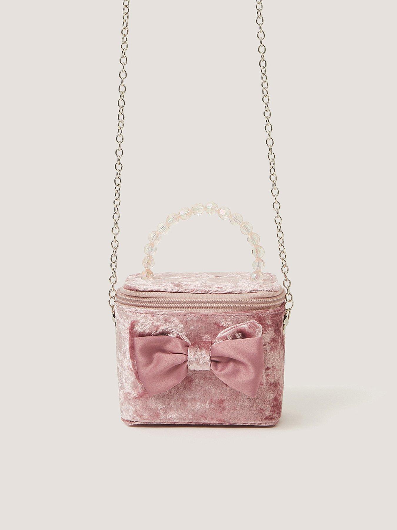 Monsoon Girls Velvet Bow Bag - Pink