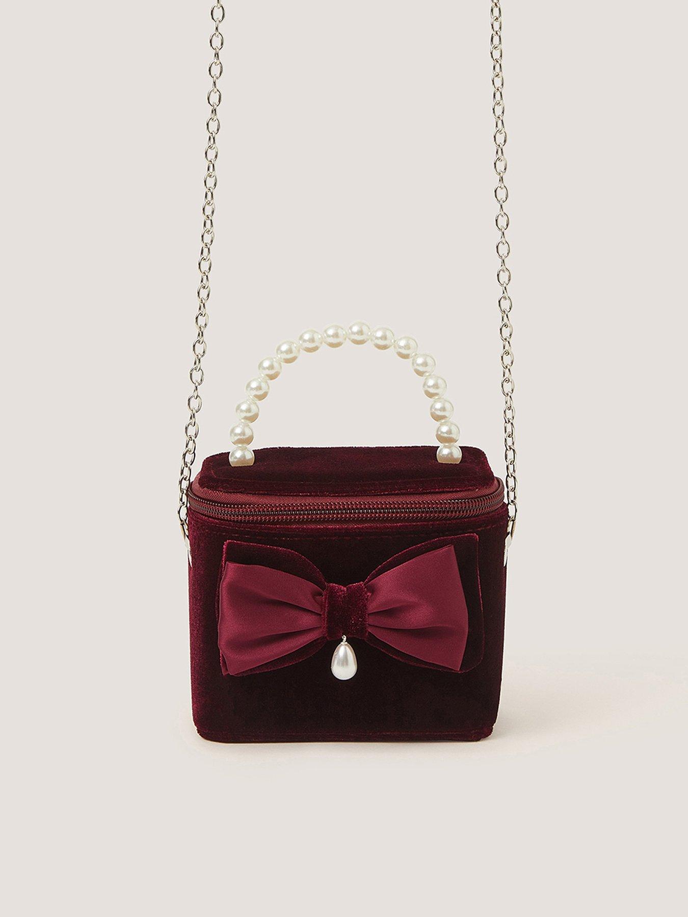 Monsoon Girls Velvet Bow Case Bag - Dark Red