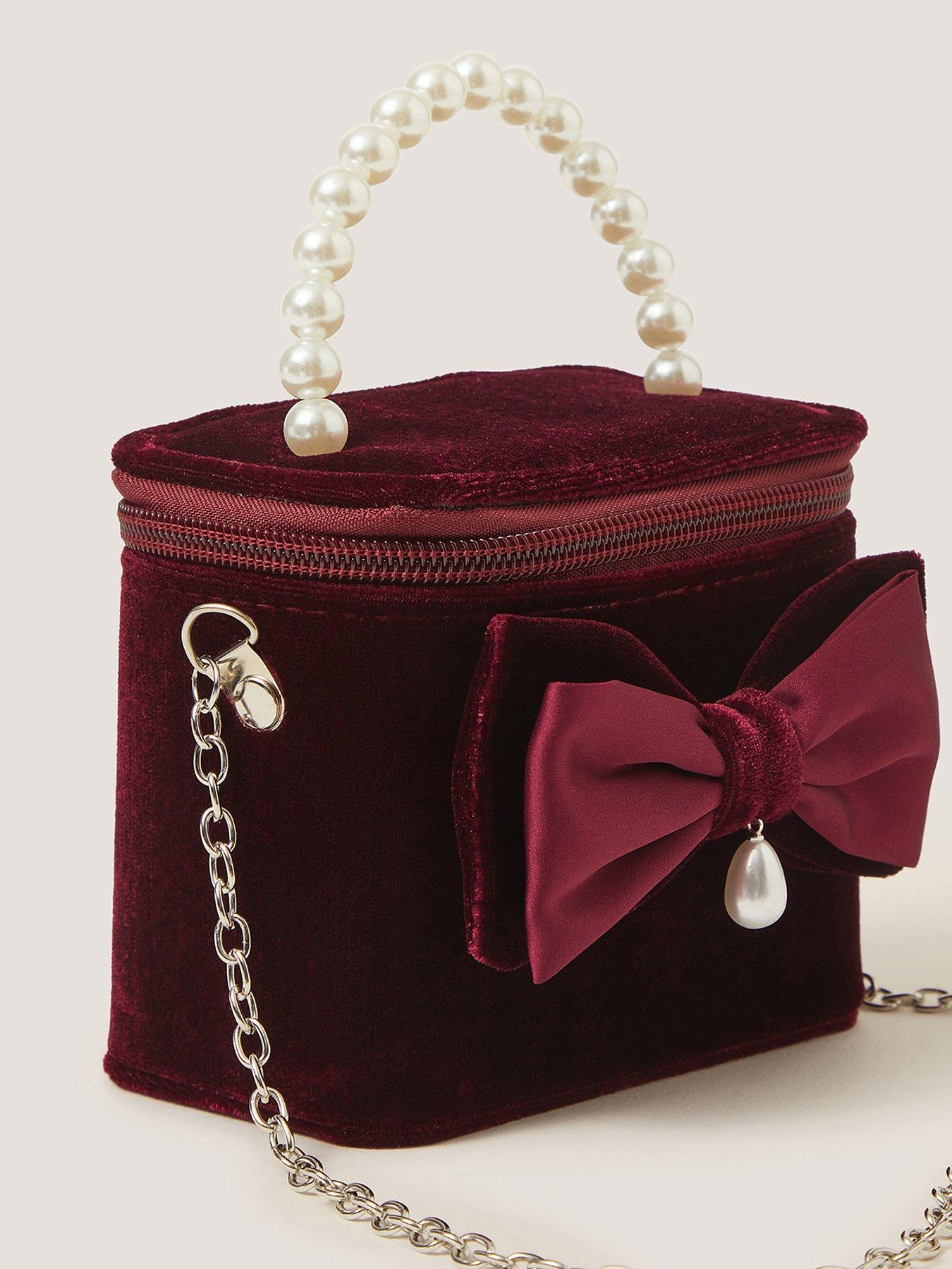 Image 3 of 4 of Monsoon Girls Velvet Bow Bag - Red