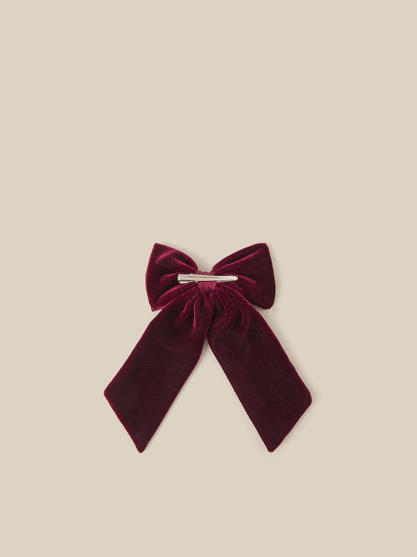 Image 2 of 3 of Monsoon Girls Velvet Mix Charm Bow Hair Clip - Dark Purple