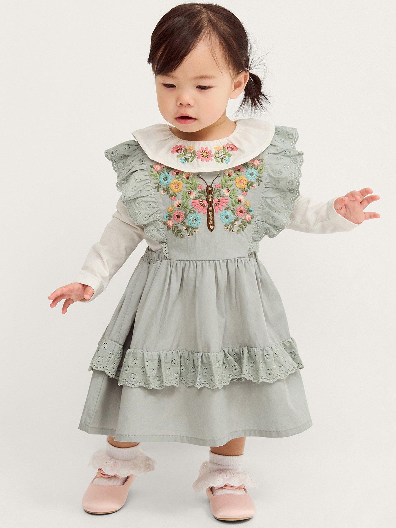 Monsoon Baby Girls Buttferfly Pinny Dress  &  Tshirt - Green