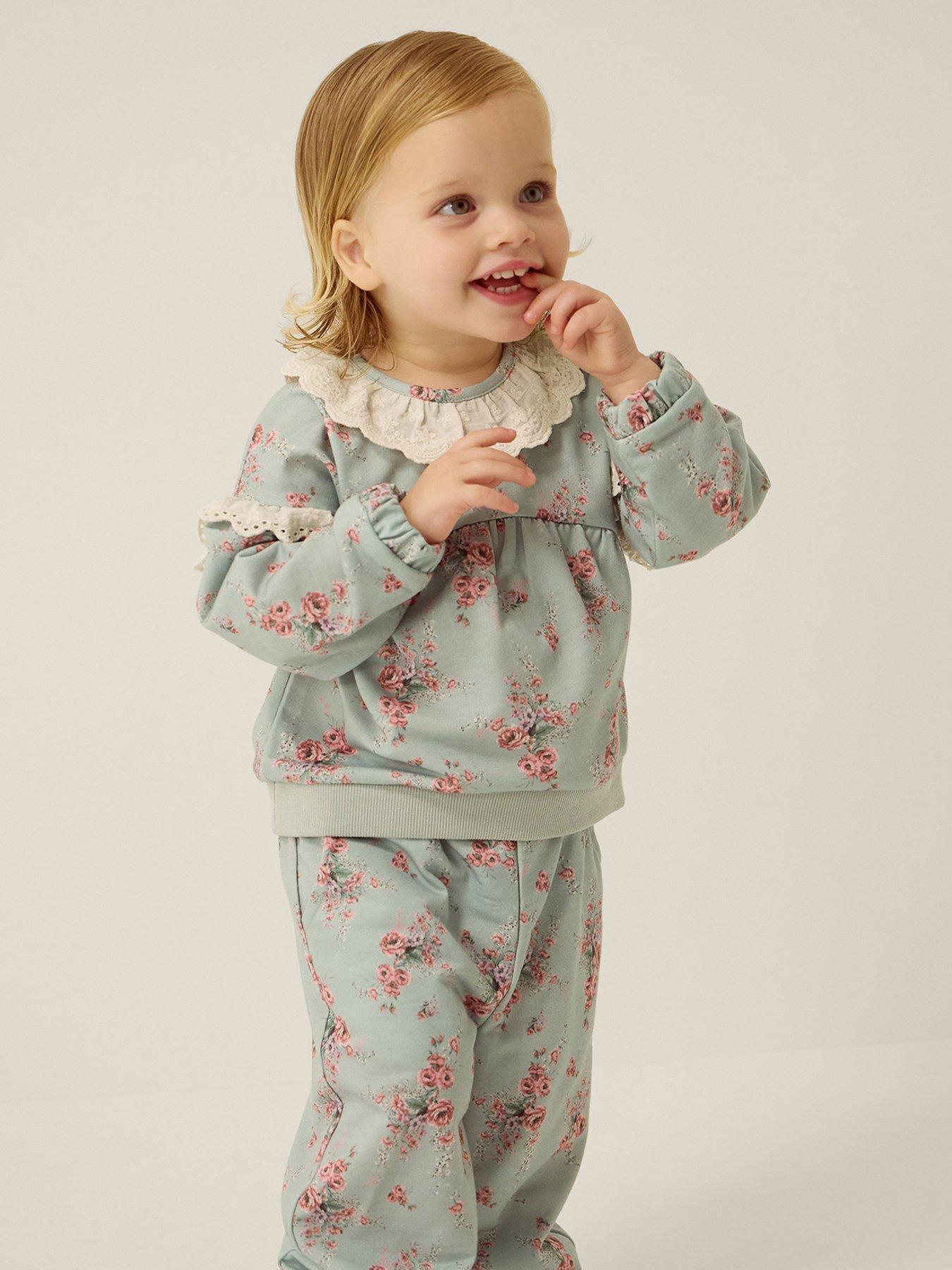 Monsoon Baby Girls Sage Floral Sweat  &  Joggers - Green