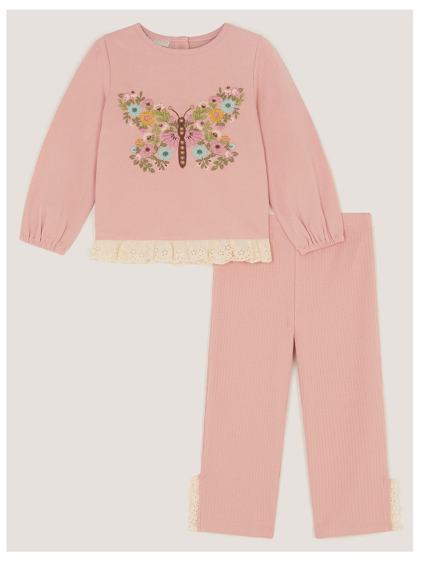Monsoon Baby Girls Butterfly Top  &  Leggings Set - Pink