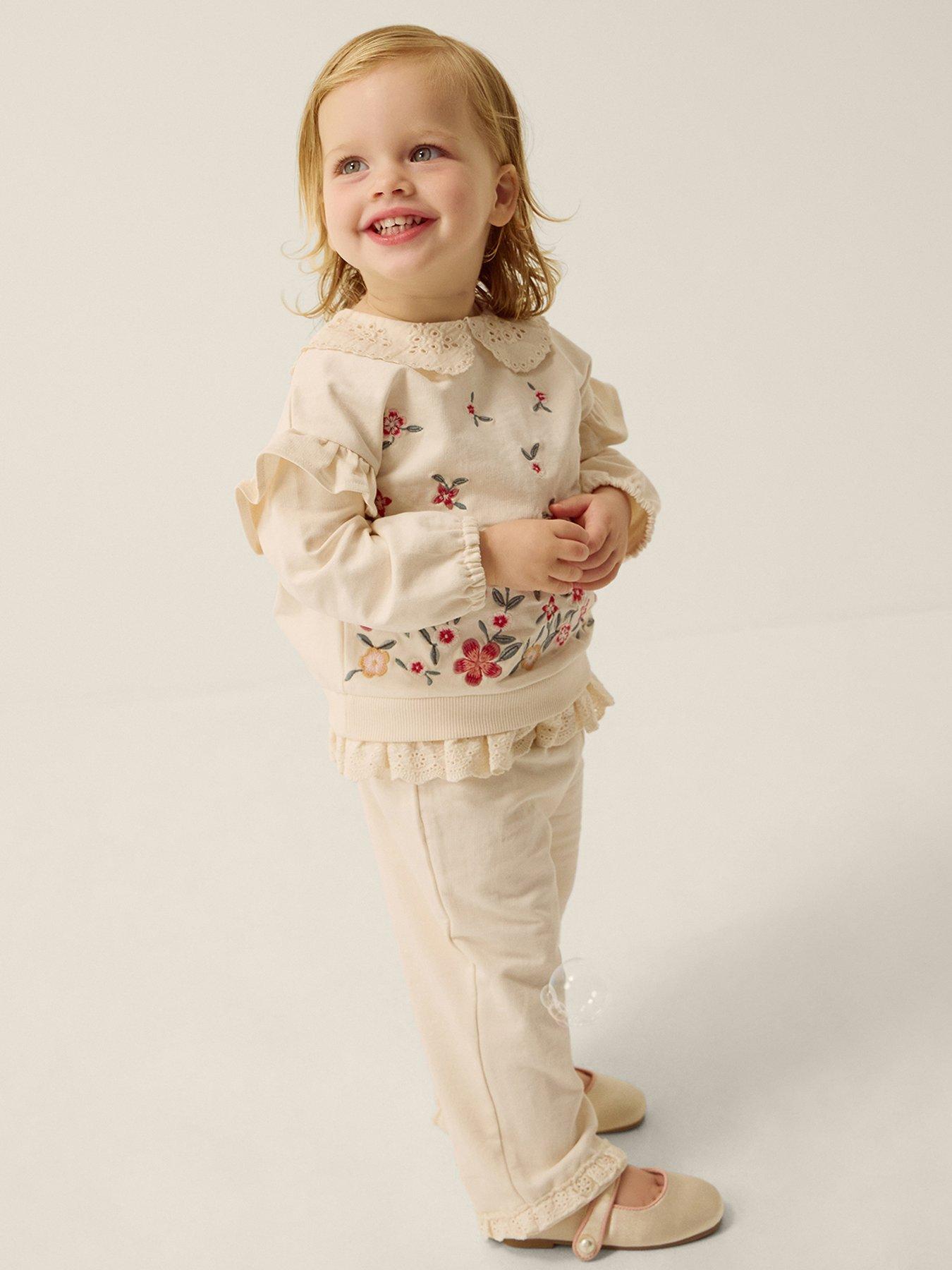 Monsoon Baby Girls Floral Sweat Top  &  Joggers - Cream