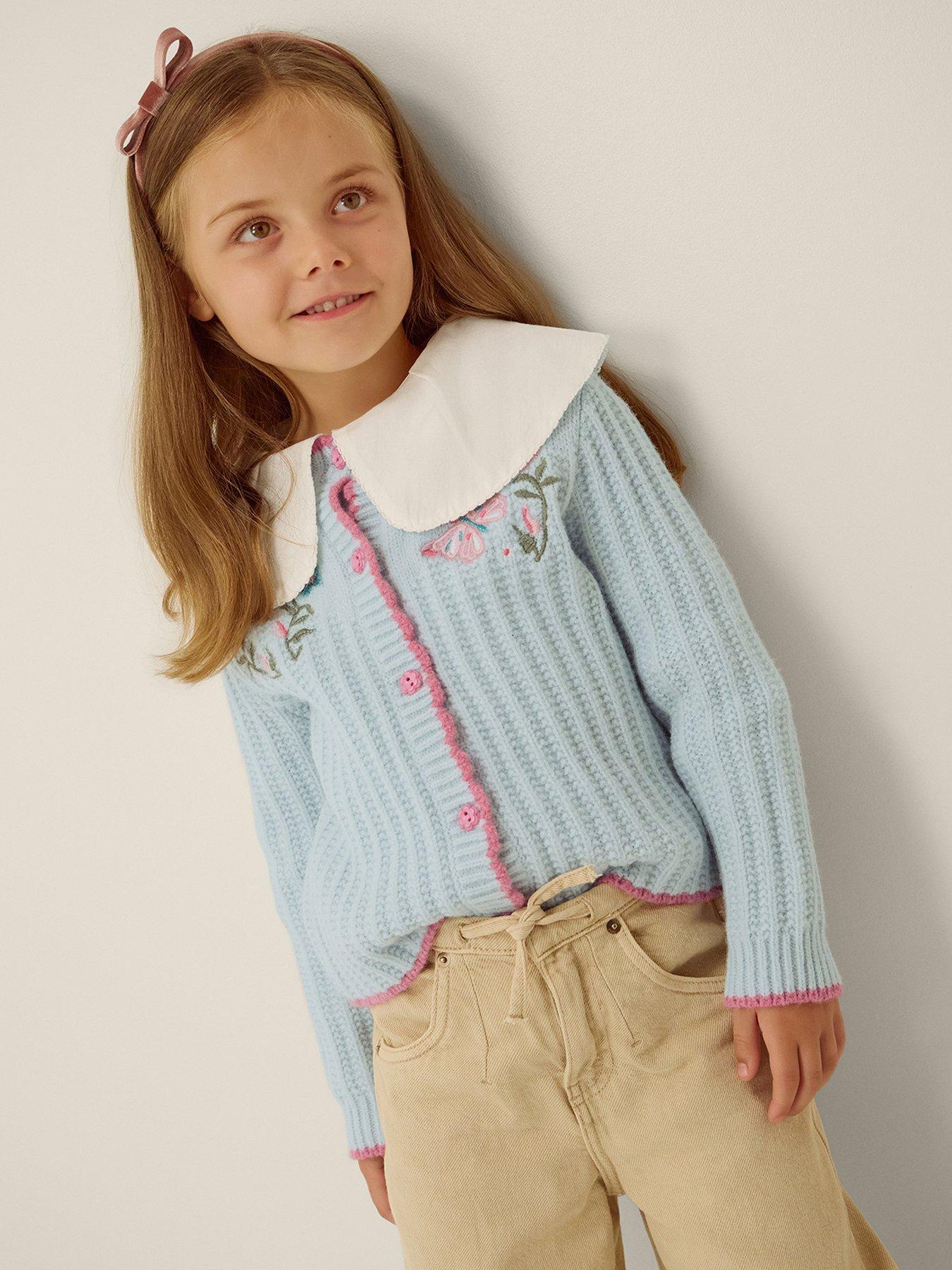 Monsoon Girls Blue Butterffly Embroidered Cardigan - Blue