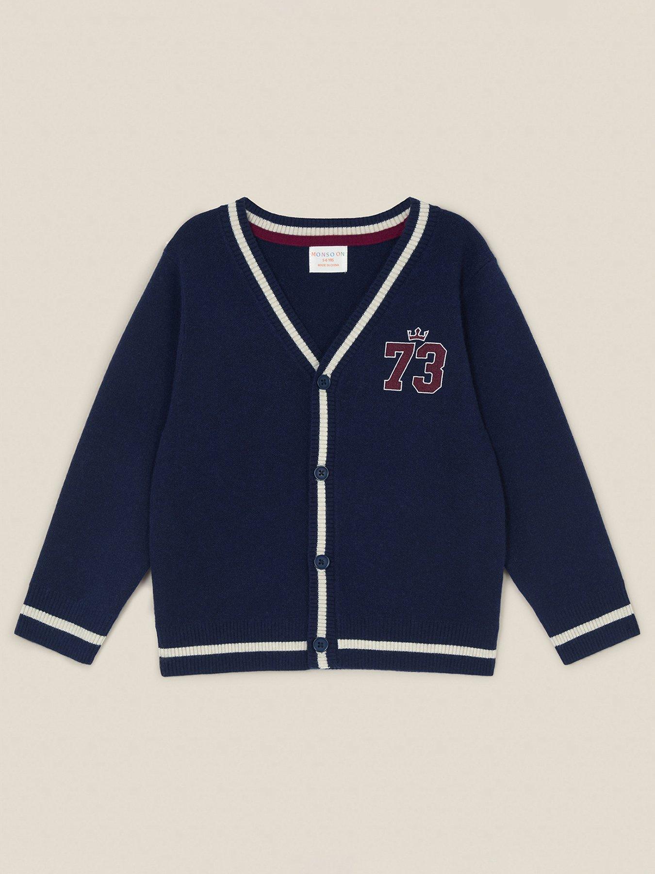 Monsoon Boys V Neck Sport Stripe Cardigan - Navy