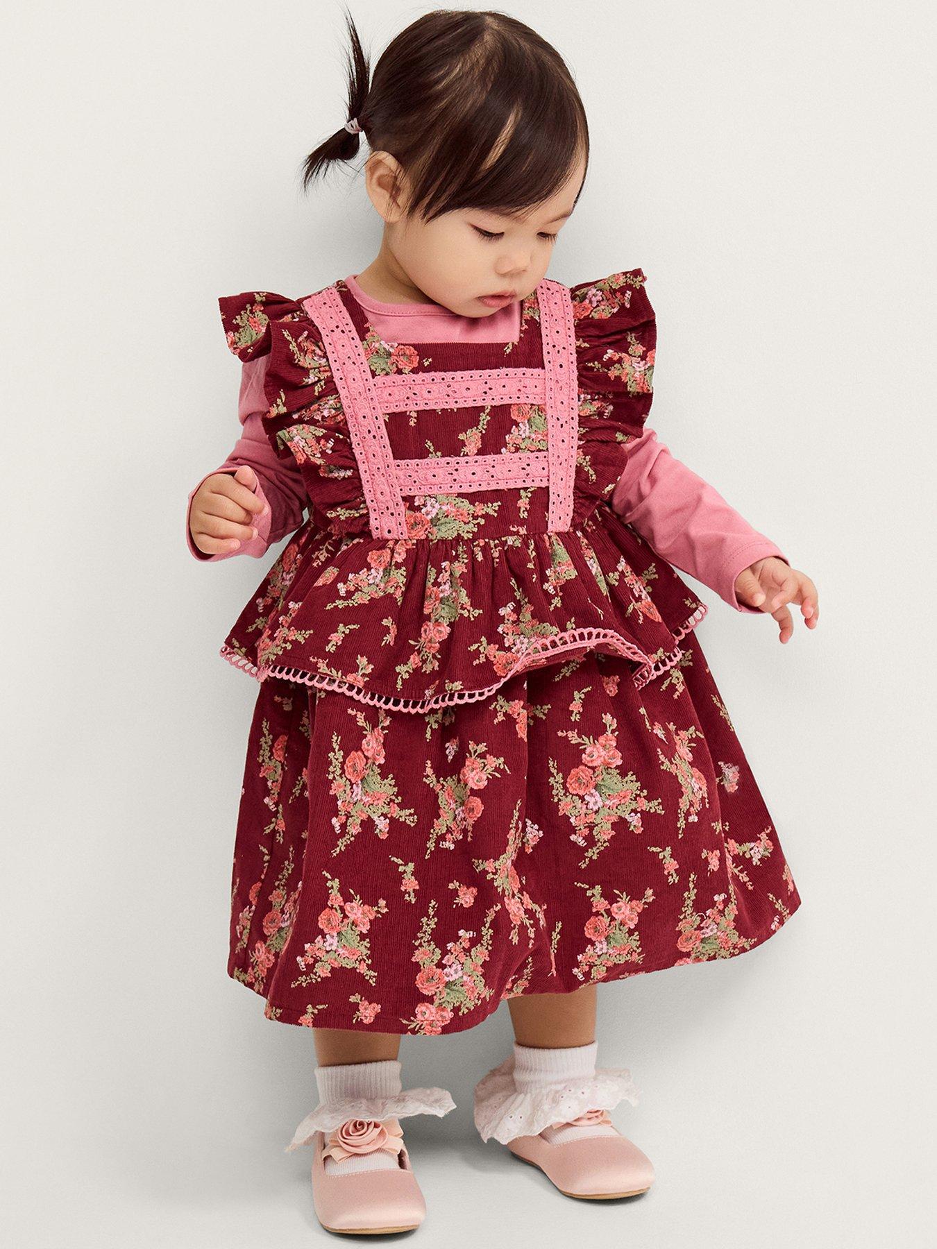 Monsoon Baby Girls Ditsy Dress  &  Long Sleeve Tshirt - Dark Red