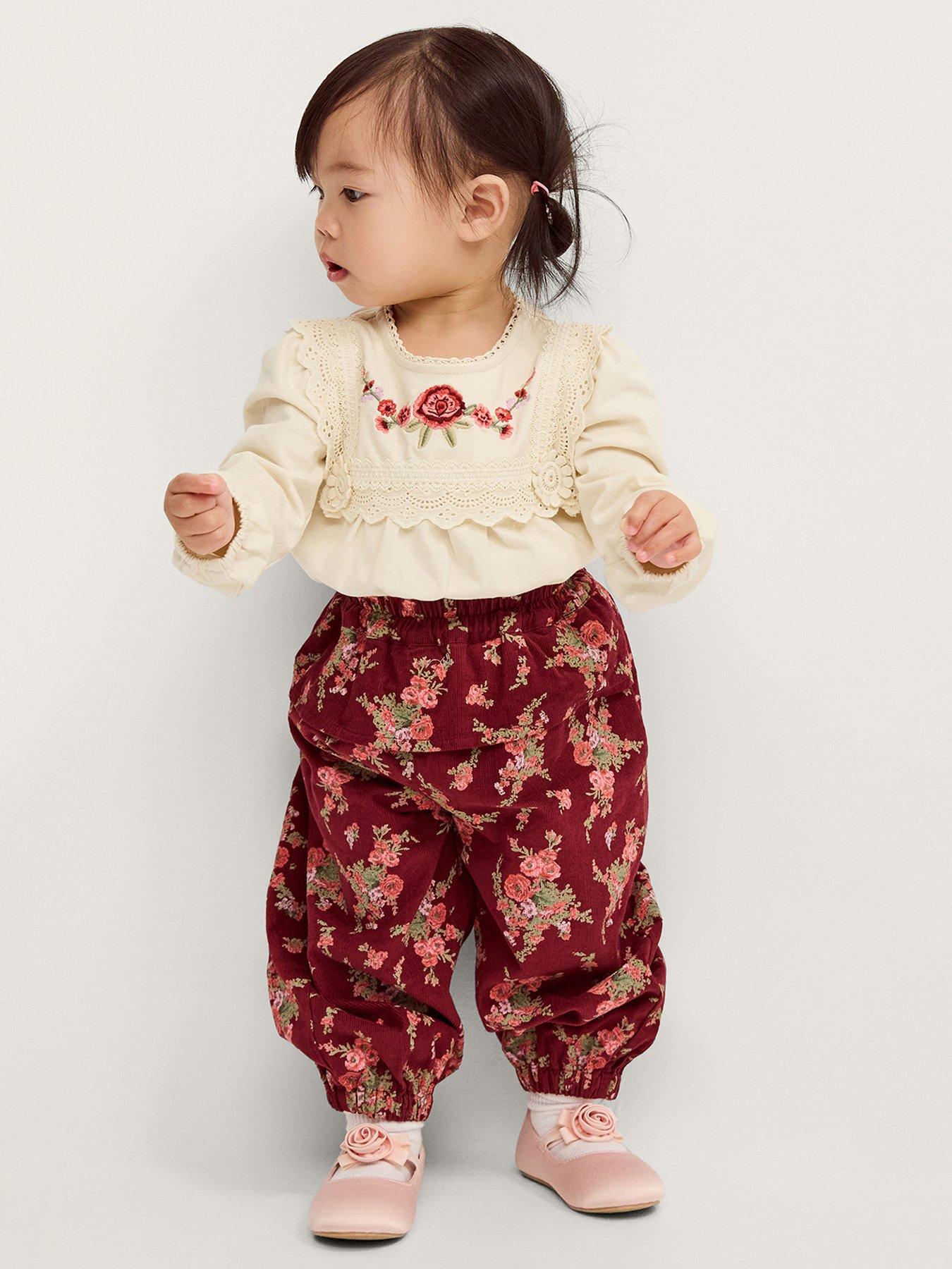 Monsoon Baby Girls Ditsy Cord Trouser  &  Tshirt Set - Cream