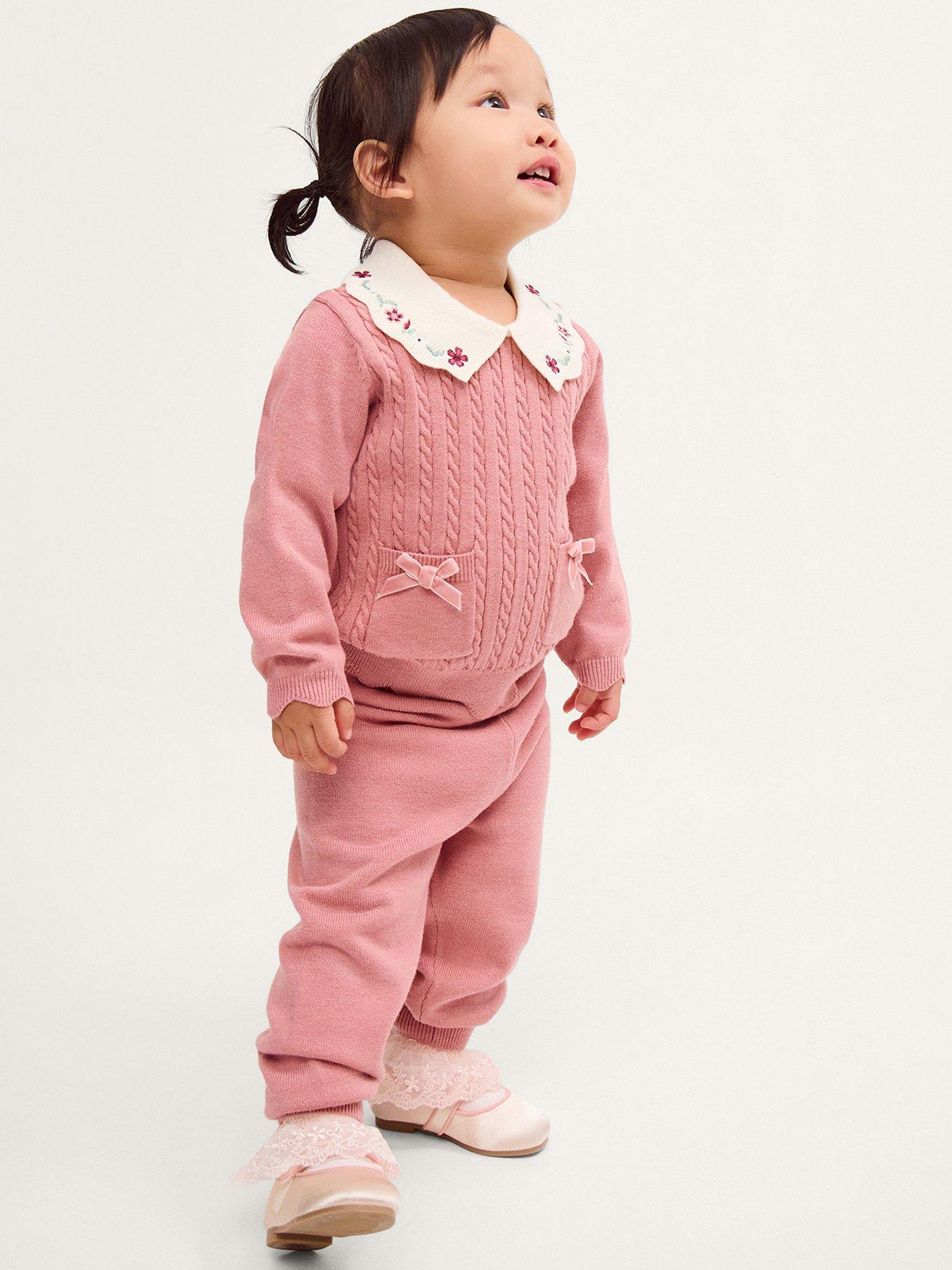 Monsoon Baby Girls Pink Cable Knitted Set - Pink