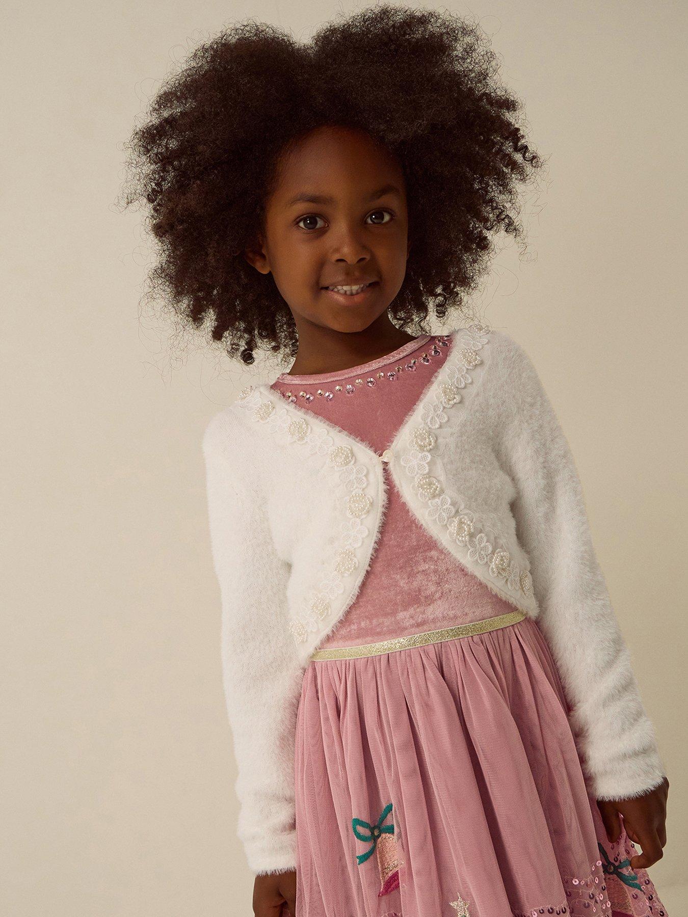 Monsoon Girls Phoebe Pearl Trim Cardigan - Light Cream