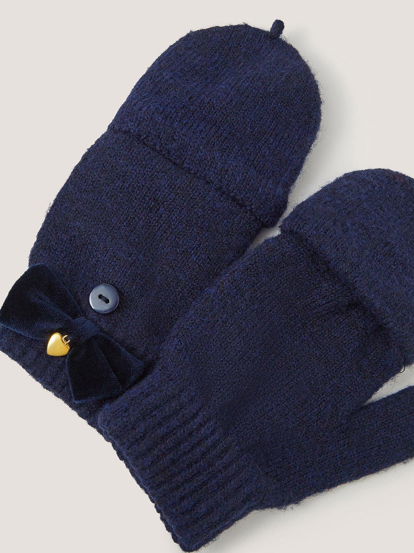 Image 2 of 2 of Monsoon Girls Flip-Top Velvet Bow Gloves - Navy