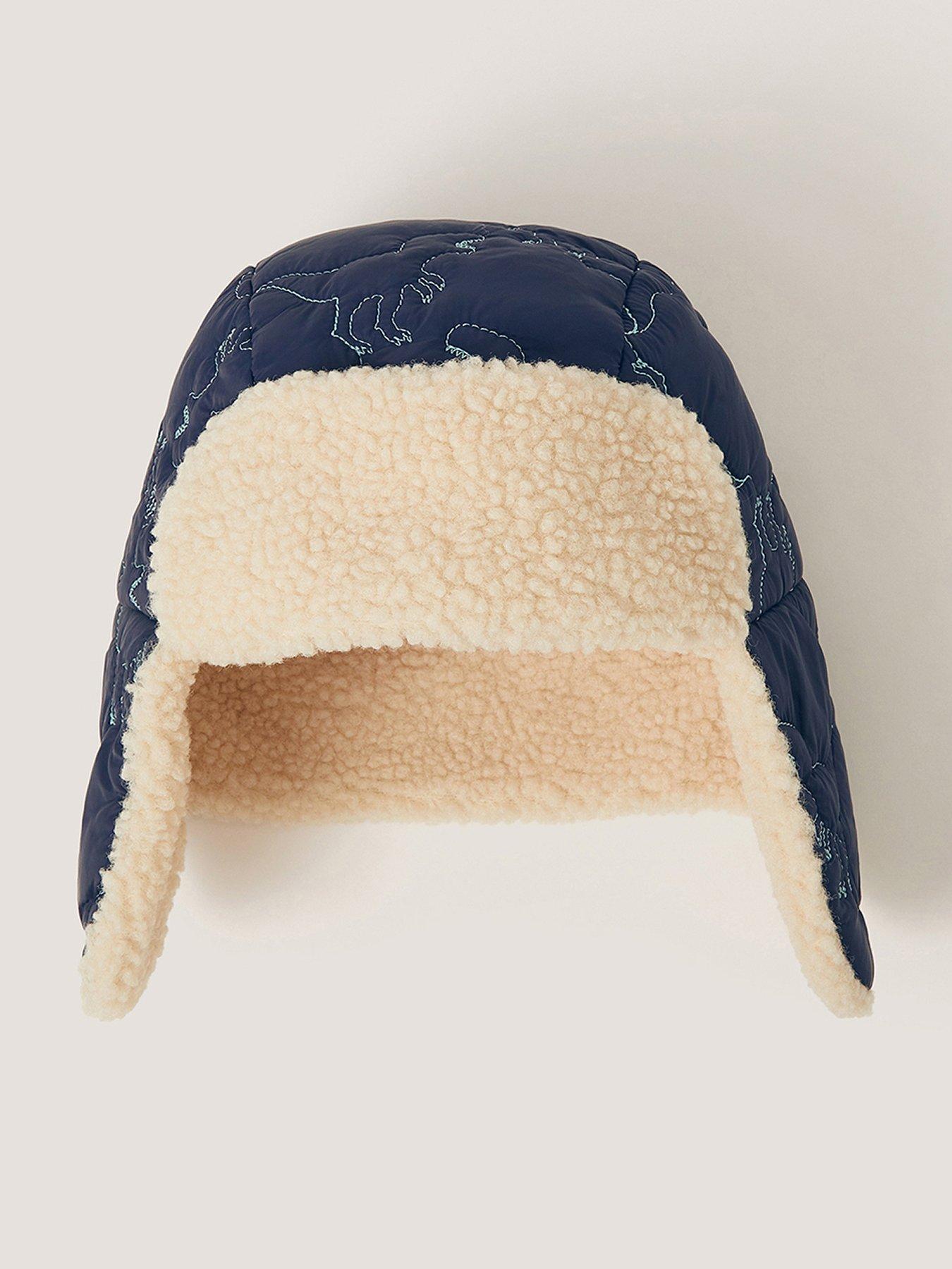 Image 1 of 3 of Monsoon Boys Dinosaur Quilted Borg-Lined Trapper Hat - Navy