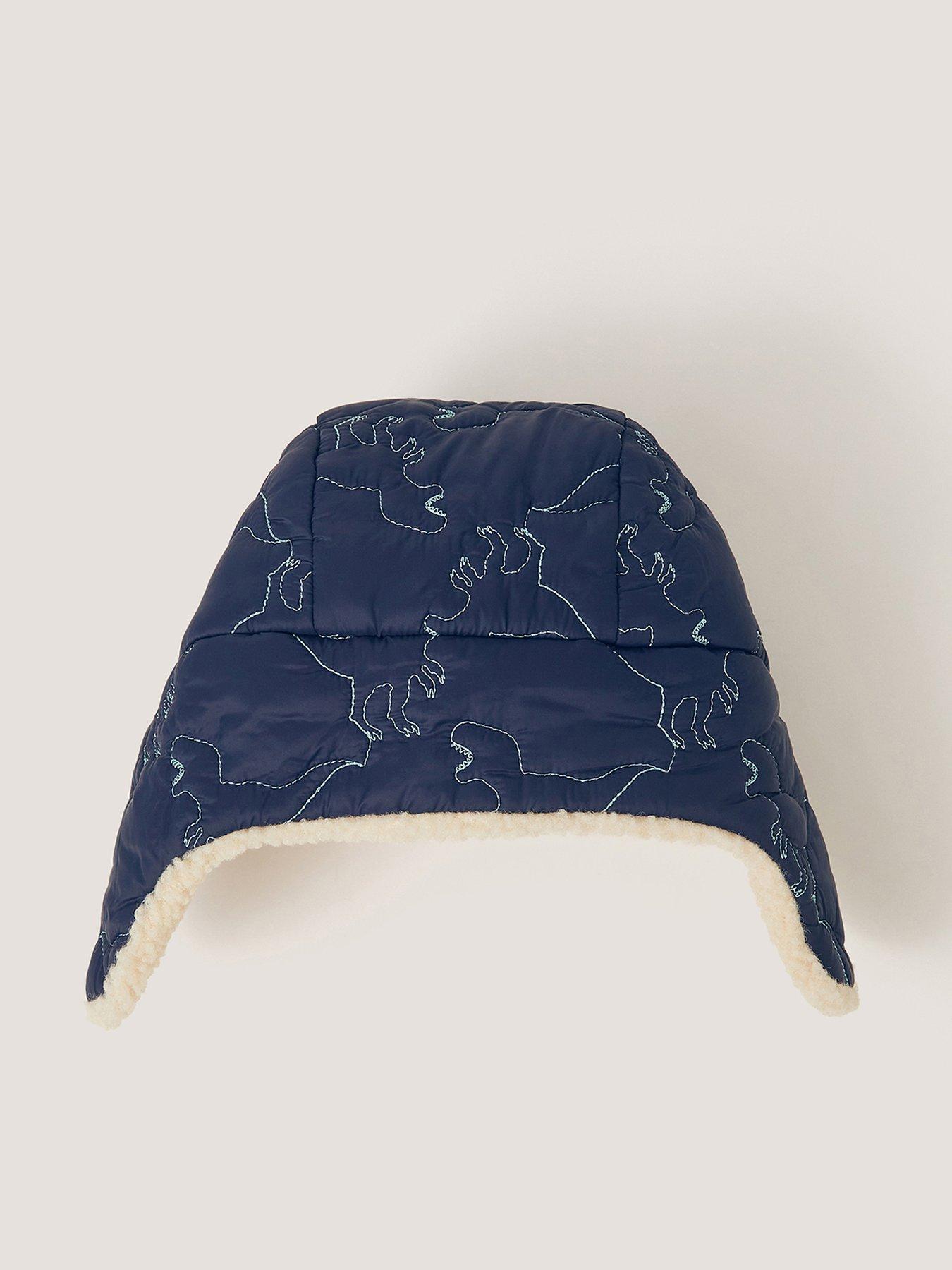 Image 2 of 3 of Monsoon Boys Dinosaur Quilted Borg-Lined Trapper Hat - Navy