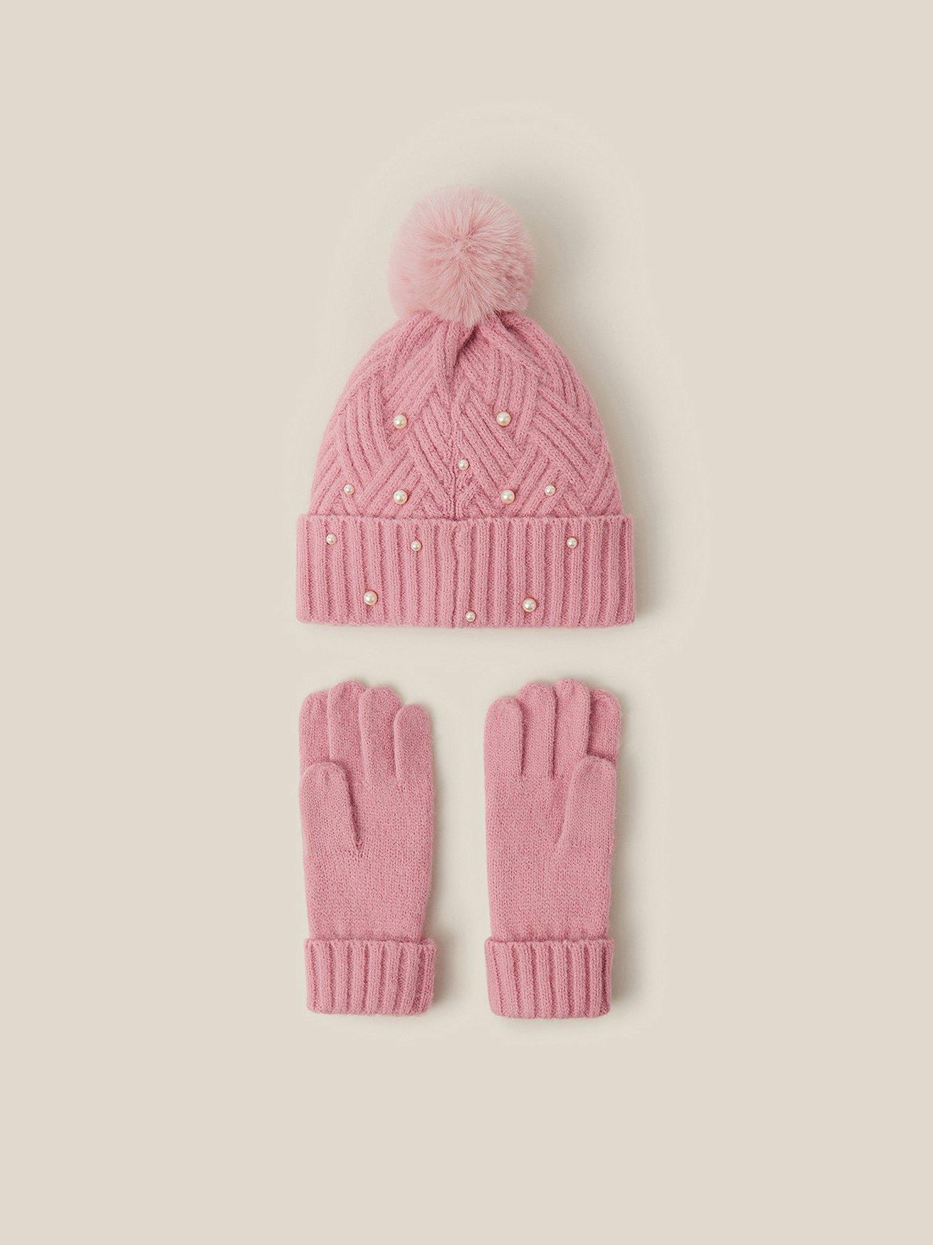 Image 2 of 3 of Monsoon Girls Pearl Cable Hat &amp; Gloves - Pink