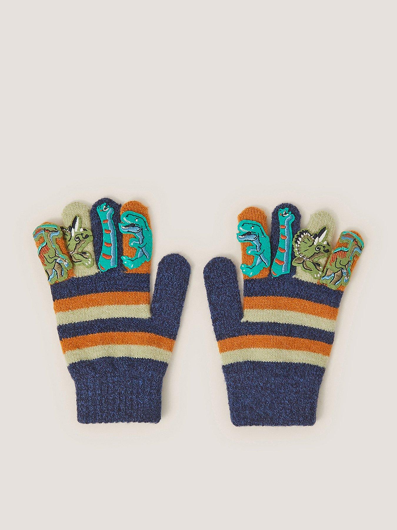 Image 1 of 2 of Monsoon Boys Dino Stripe Gloves - Navy