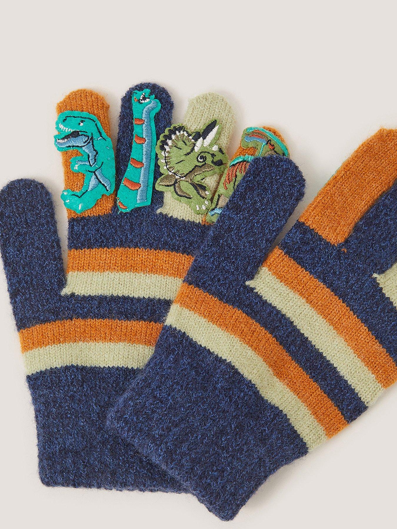 Image 2 of 2 of Monsoon Boys Dino Stripe Gloves - Navy
