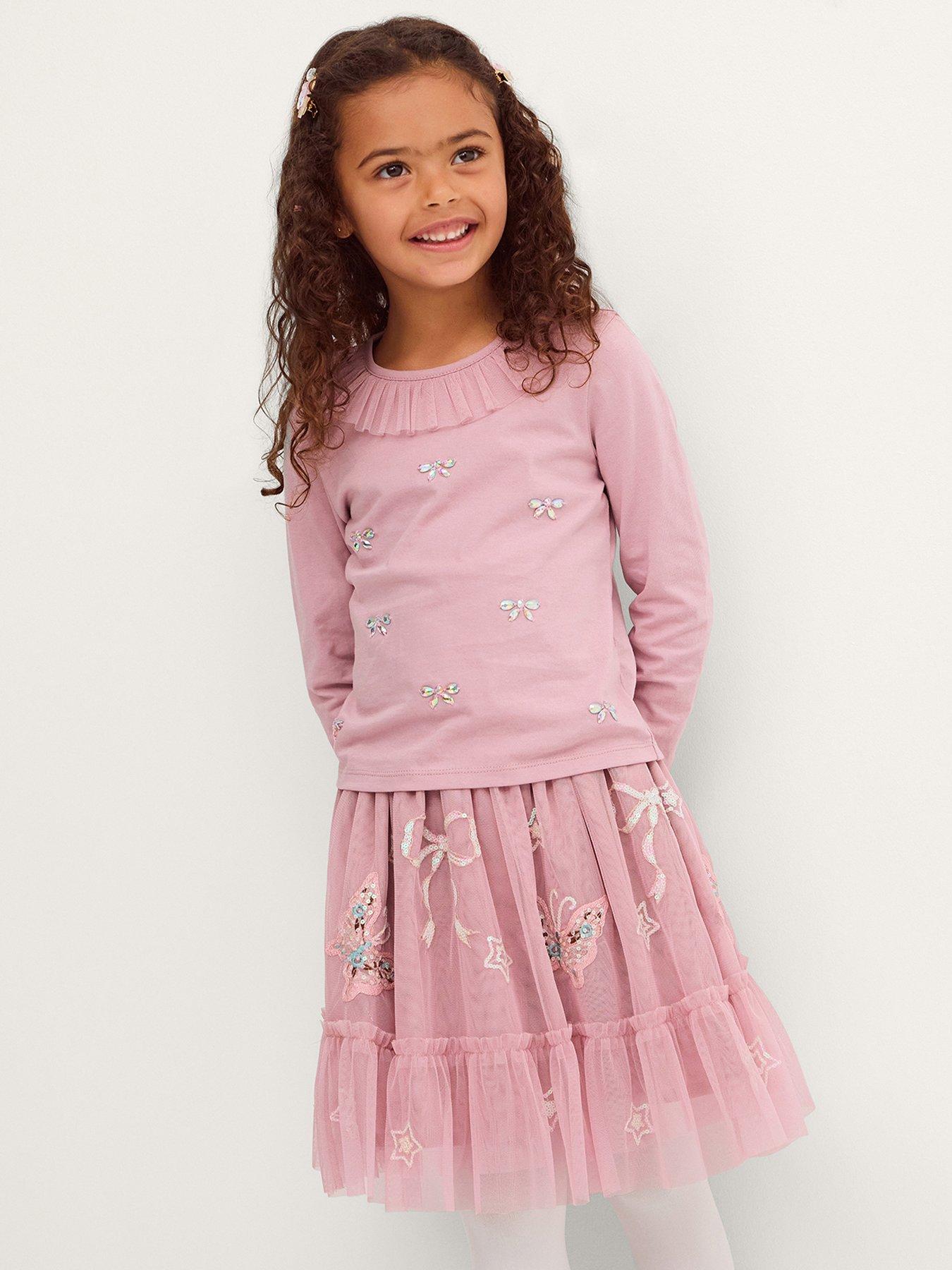 Monsoon Girls Le Merais Top  &  Skirt Set - Pink