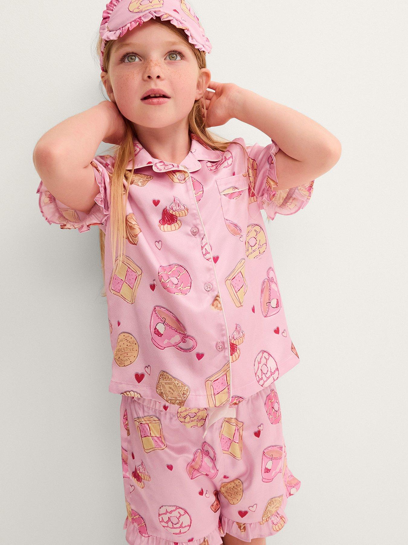 Monsoon Girls Satin Afternoon Tea Short Sleeve Pyjamas - Pink