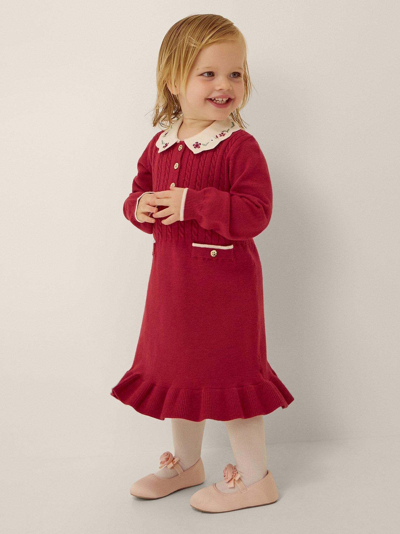 Monsoon Baby Girls Berry Cable Knitted Dress - Dark Red