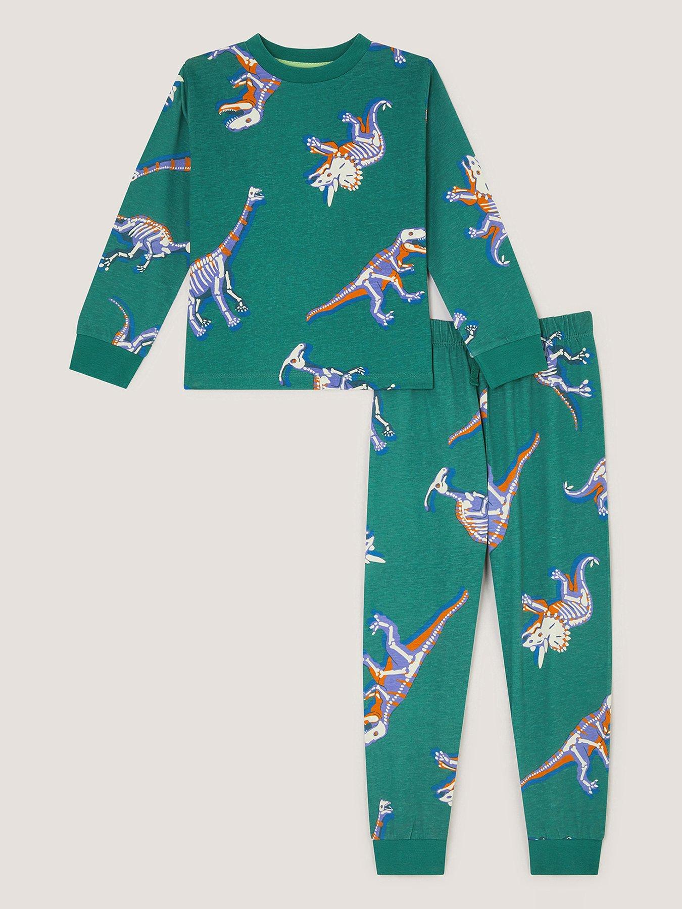 Image 1 of 3 of Monsoon Boys Jersey Glow In The Dark Printed Dino Pyjamas - Green