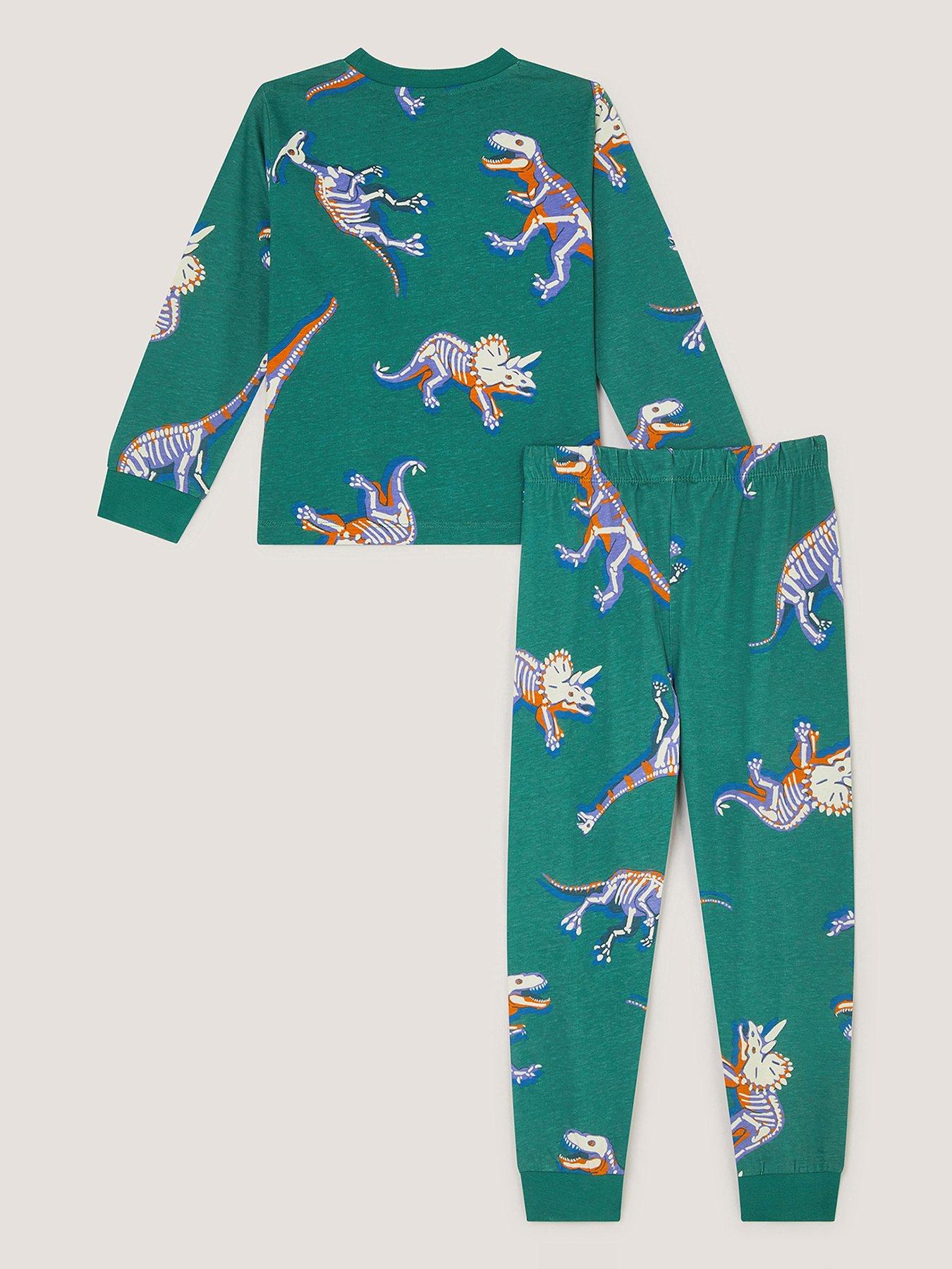 Image 2 of 3 of Monsoon Boys Jersey Glow In The Dark Printed Dino Pyjamas - Green