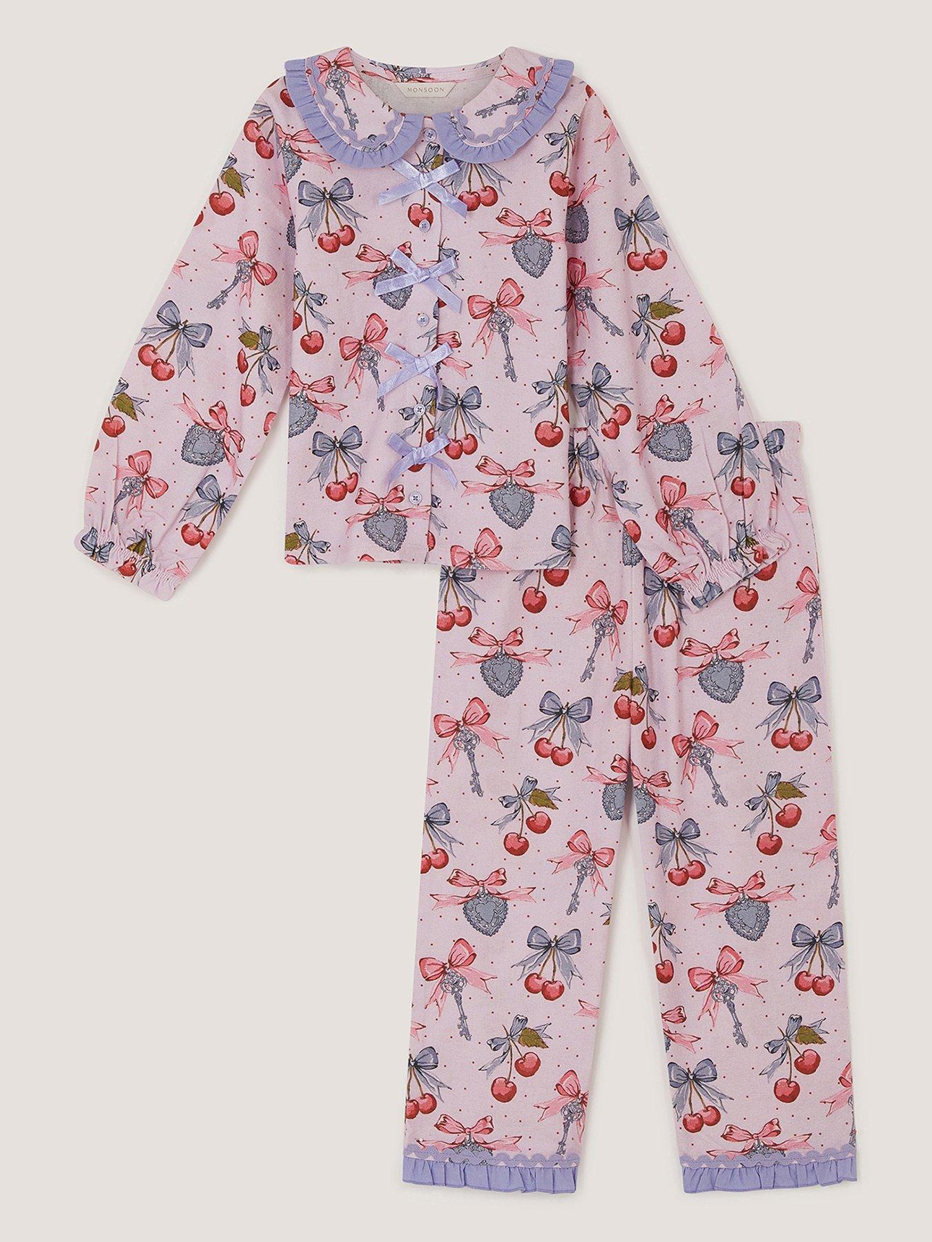 Monsoon Girls Woven Cherry Locket Pyjamas - Light Cream