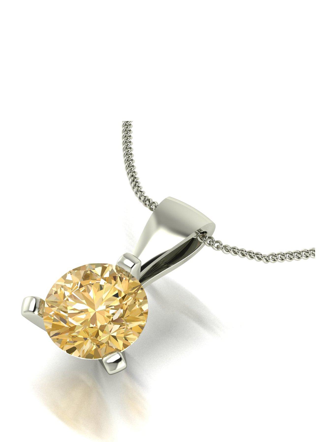 Image 1 of 5 of Moissanite 9ct White Gold 6.50mm Champagne Moissanite Pendant and Chain Eq 1.00ct