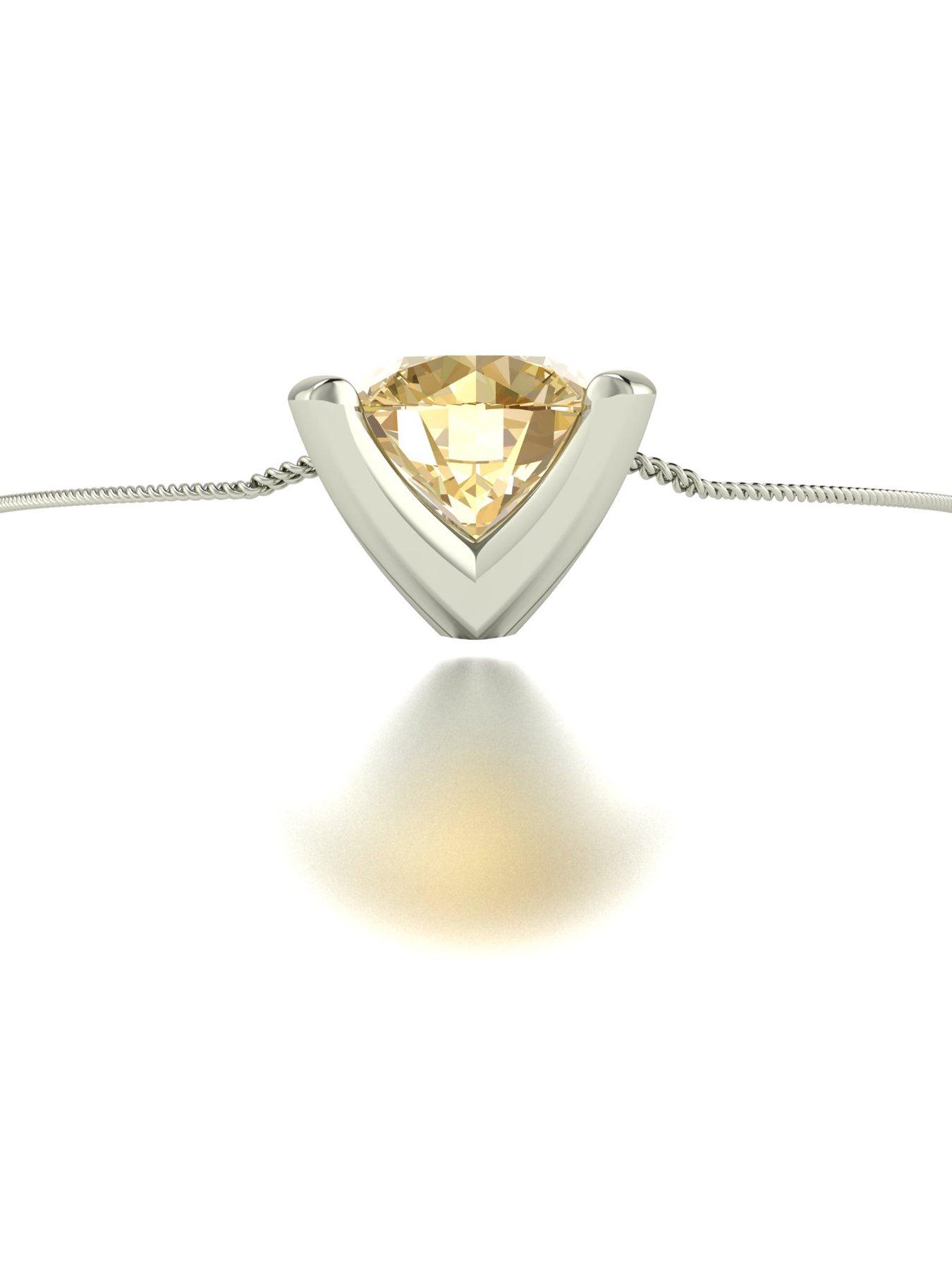 Image 2 of 5 of Moissanite 9ct White Gold 6.50mm Champagne Moissanite Pendant and Chain Eq 1.00ct