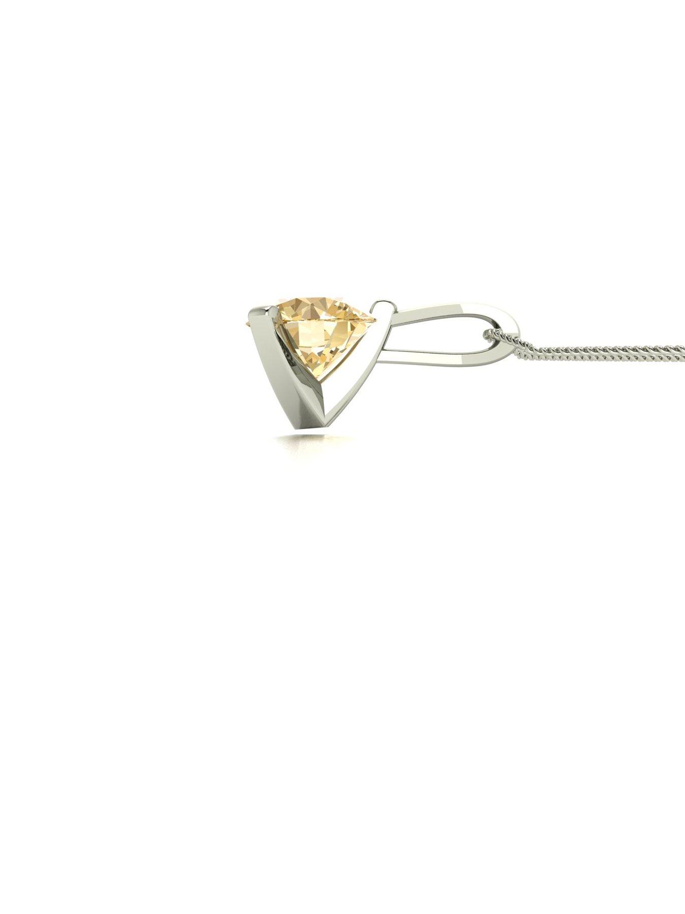 Image 3 of 5 of Moissanite 9ct White Gold 6.50mm Champagne Moissanite Pendant and Chain Eq 1.00ct