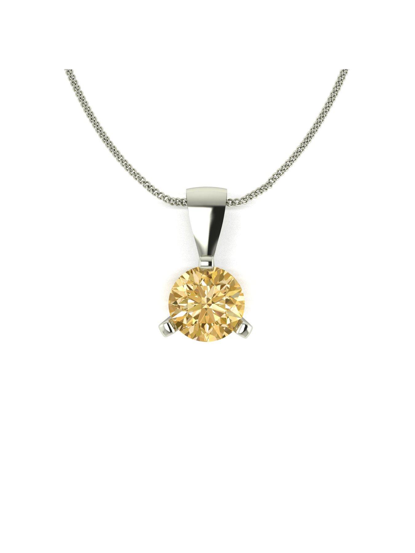 Image 4 of 5 of Moissanite 9ct White Gold 6.50mm Champagne Moissanite Pendant and Chain Eq 1.00ct