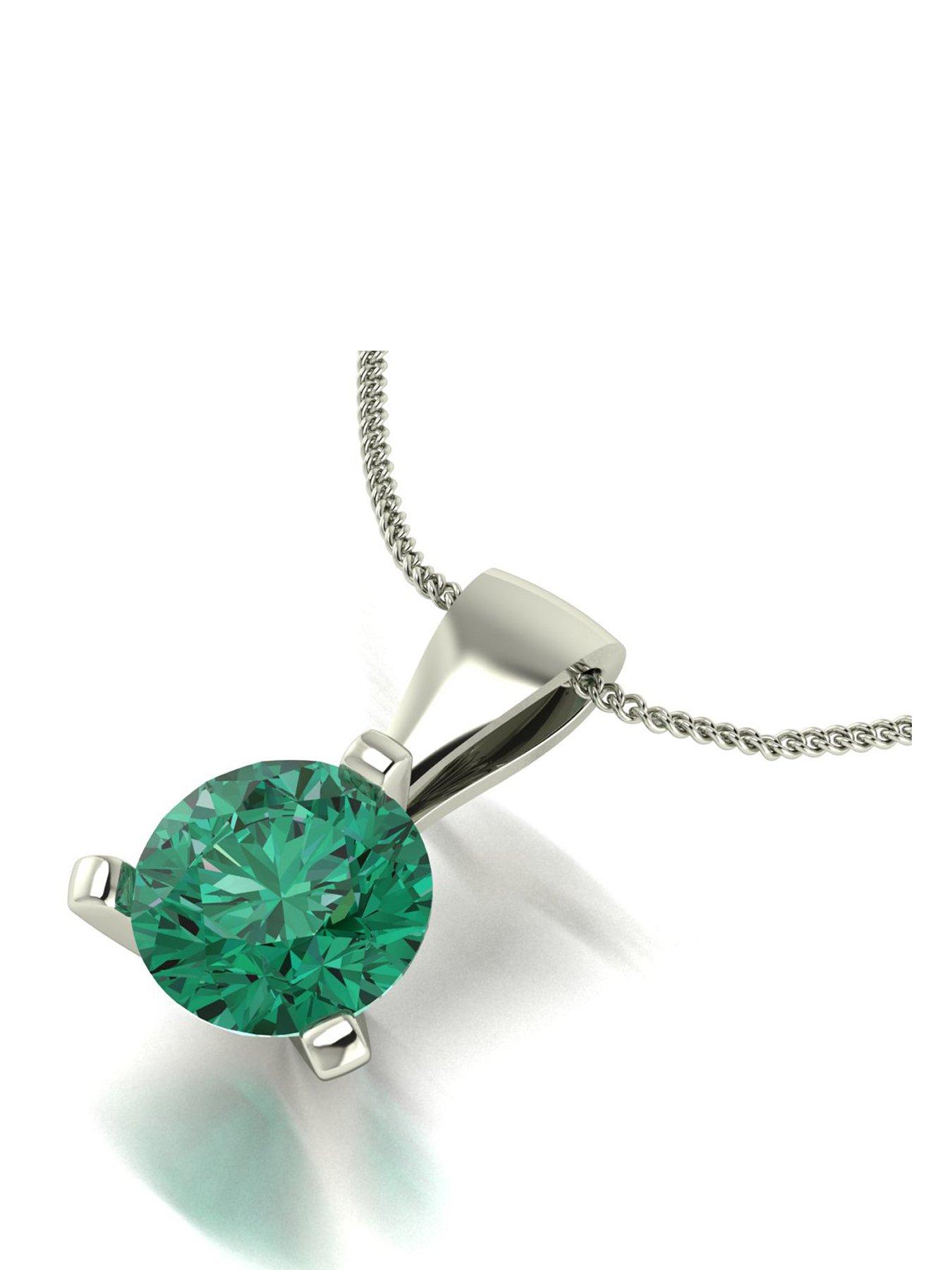 Moissanite 9ct White Gold 6.50mm Verde Brillante Moissanite Pendant and Chain Eq 1.00ct