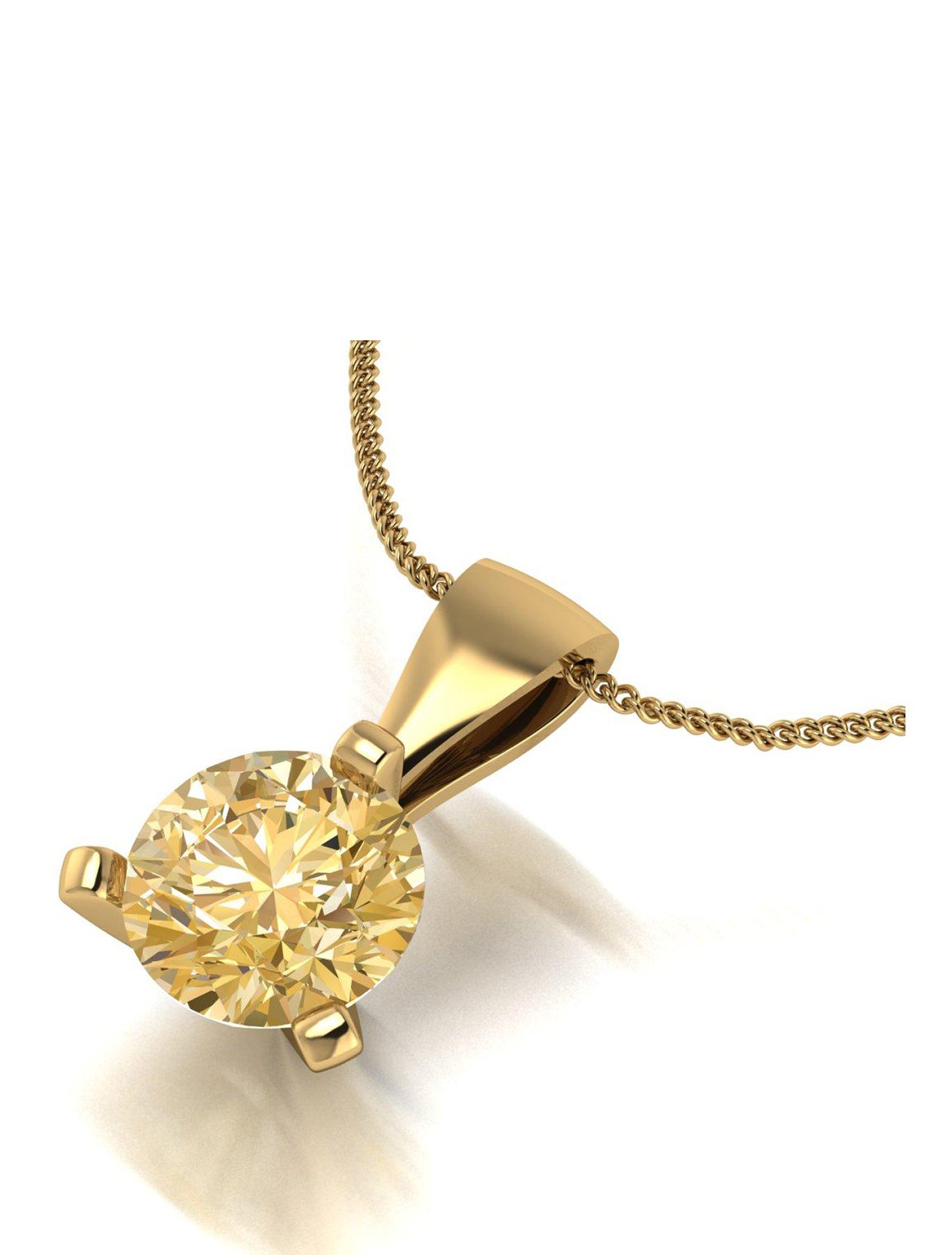 Moissanite 9ct Yellow Gold 6.50mm Champagne Moissanite Pendant and Chain Eq 1.00ct
