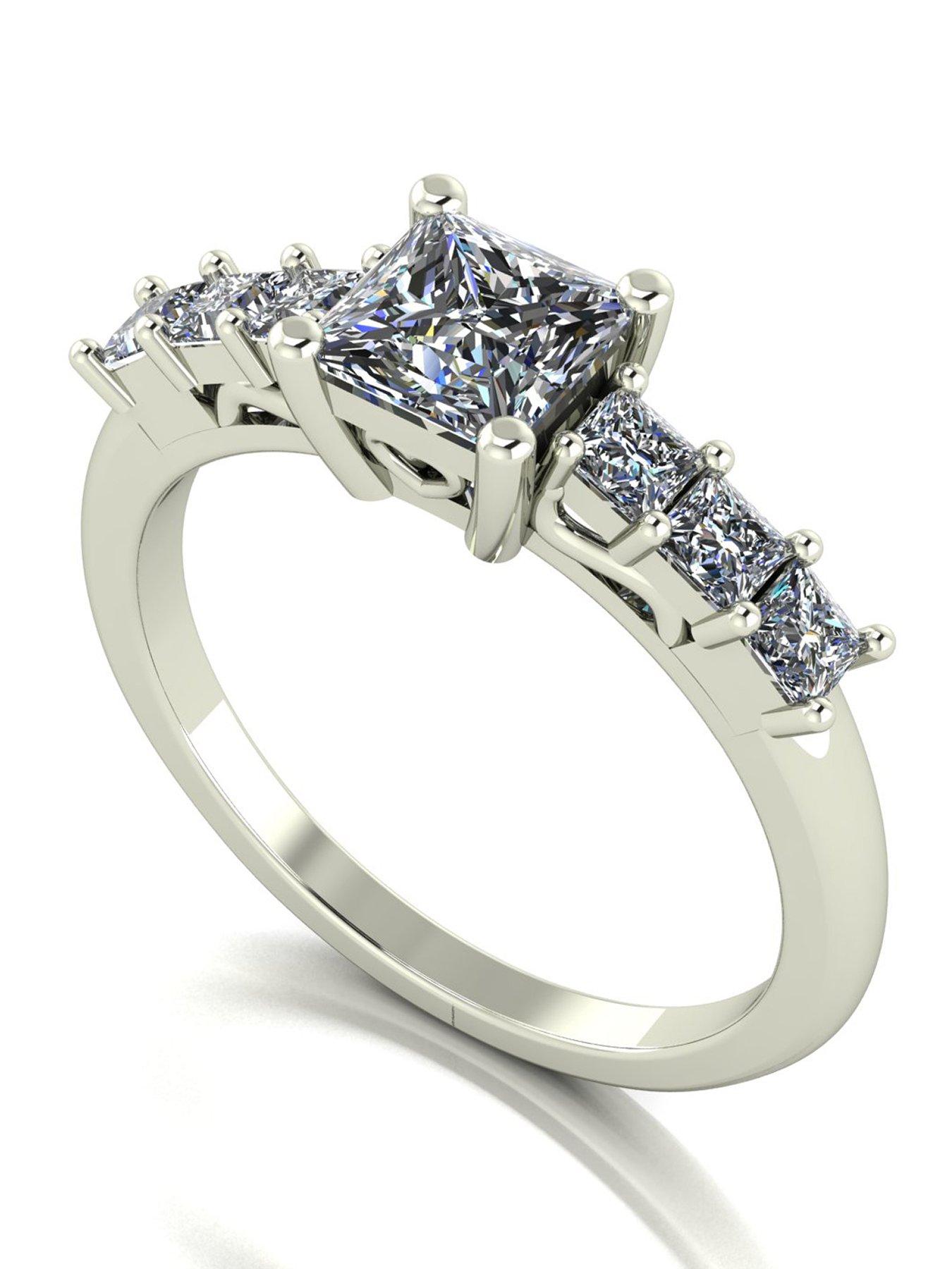 Moissanite 9ct White Gold 1.75ct total Princess Cut Moissanite Solitaire Ring