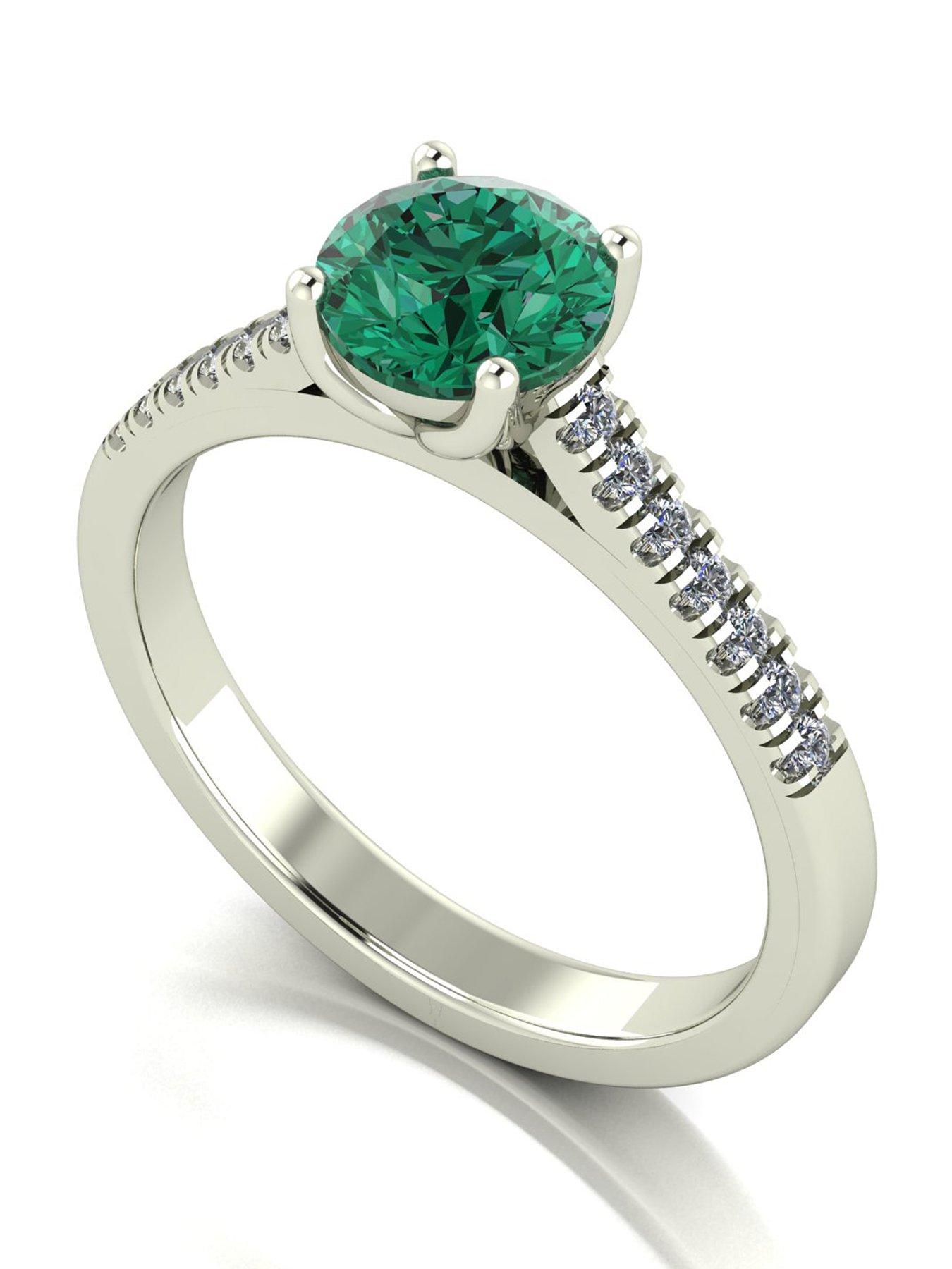 Moissanite 9ct White Gold Verde Brillante Moissanite Solitaire ring 1.15ct total