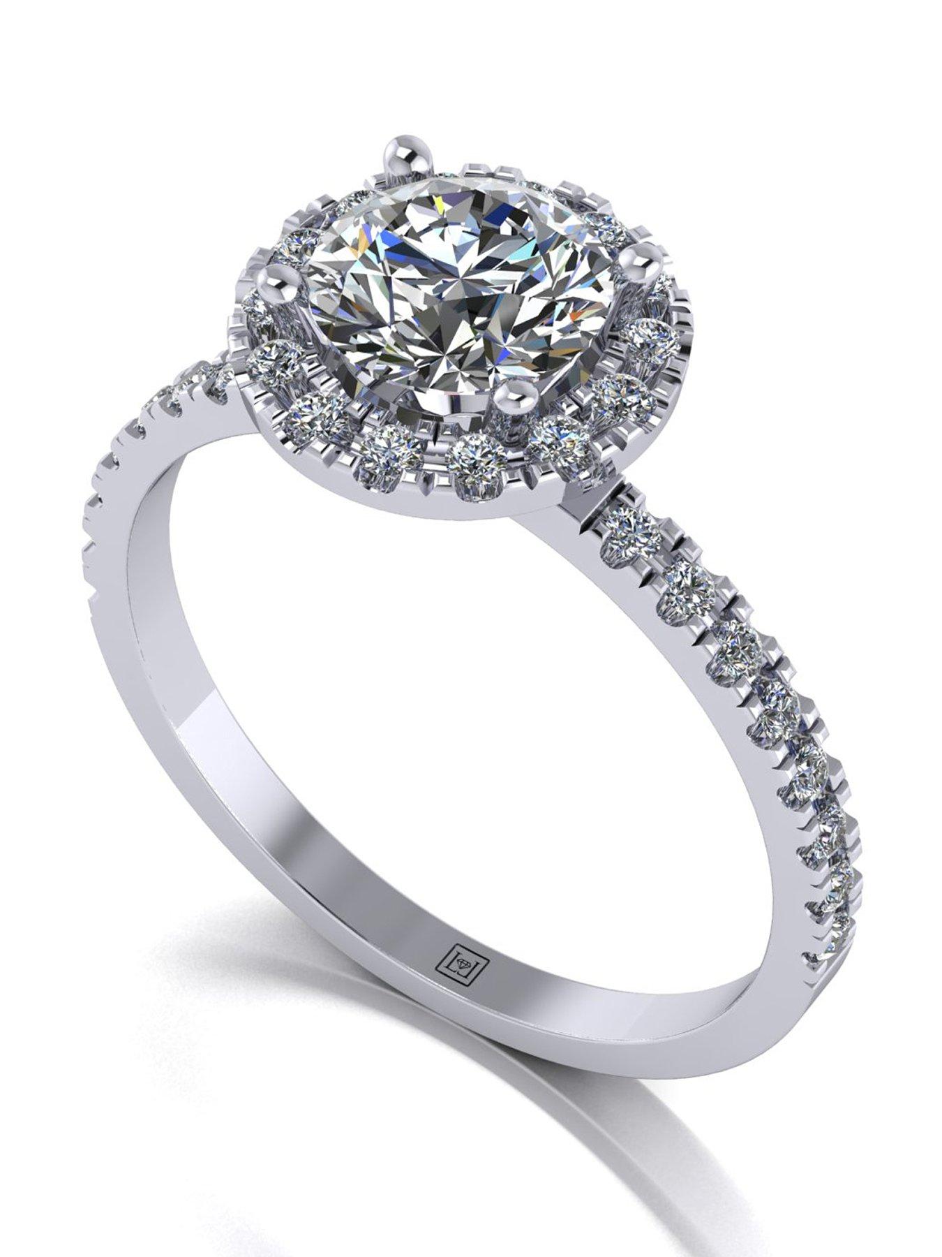 Moissanite Platinum 1.30ct total Moissanite Halo Solitaire Ring