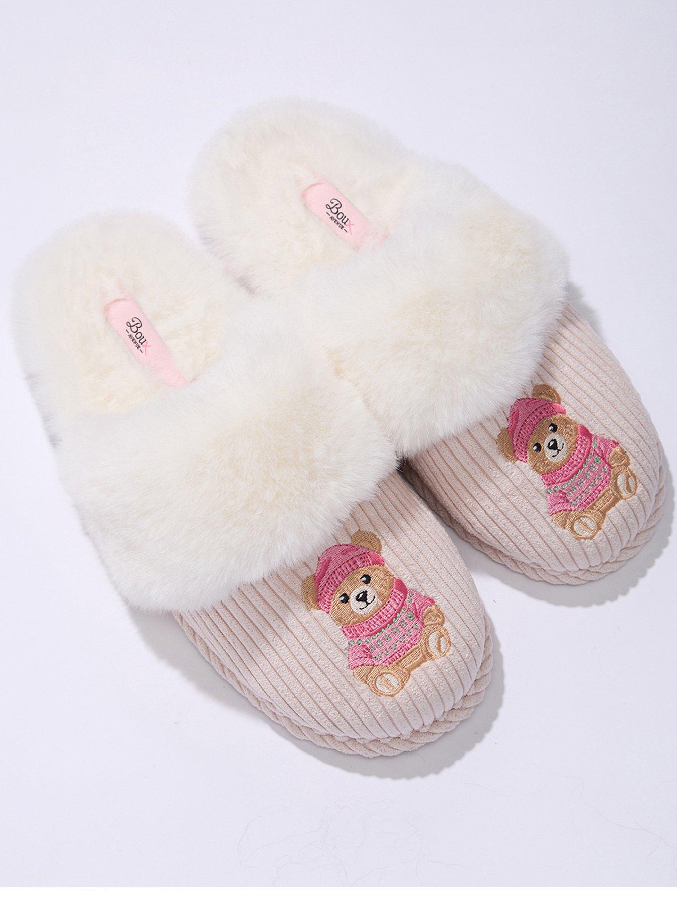 Boux Avenue Boux Avenue Teddy Emb Plush Corded Mule - Ivory Mix