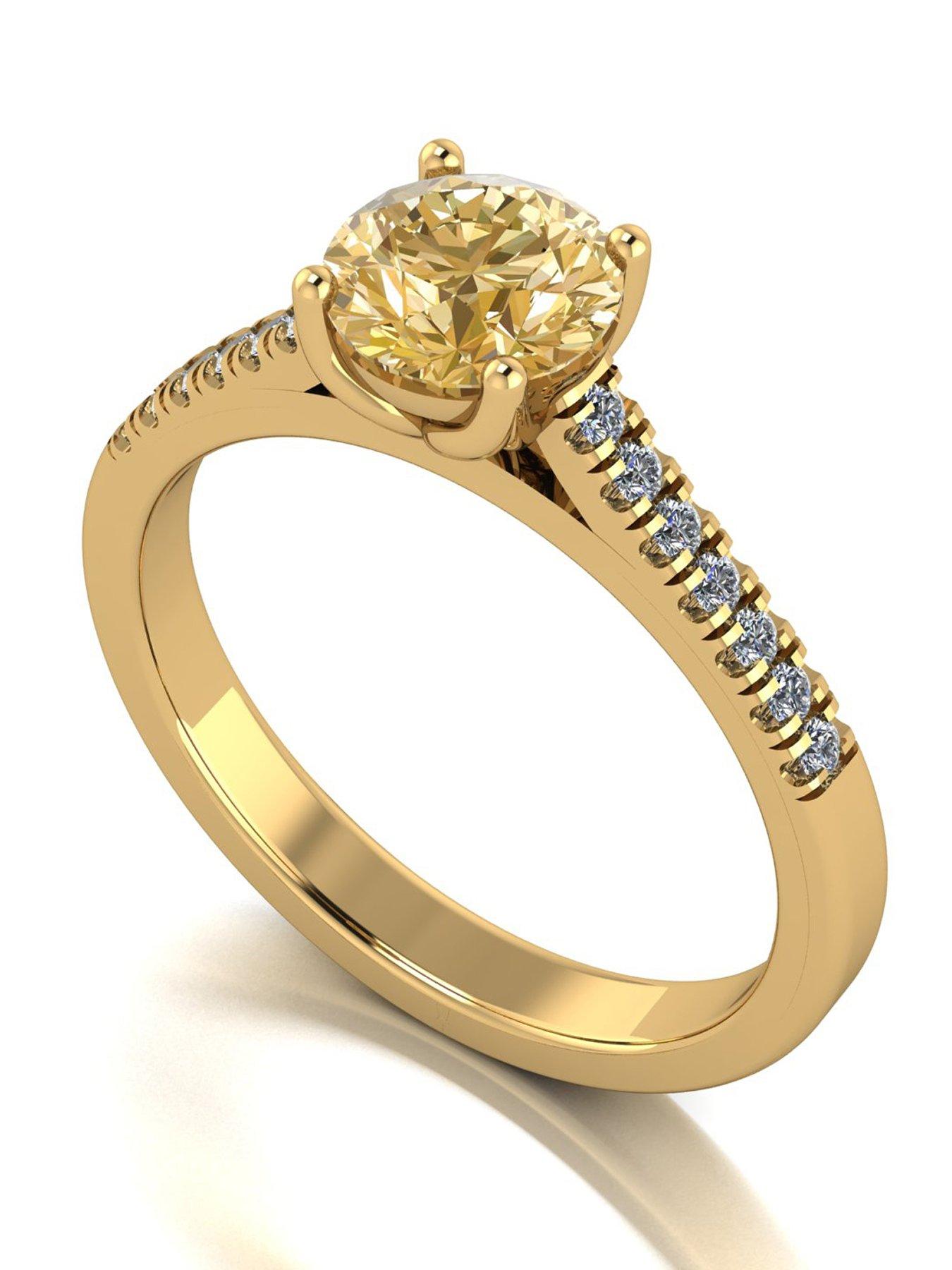 Moissanite 9ct Yellow Gold Champagne Moissanite Solitaire ring 1.15ct total
