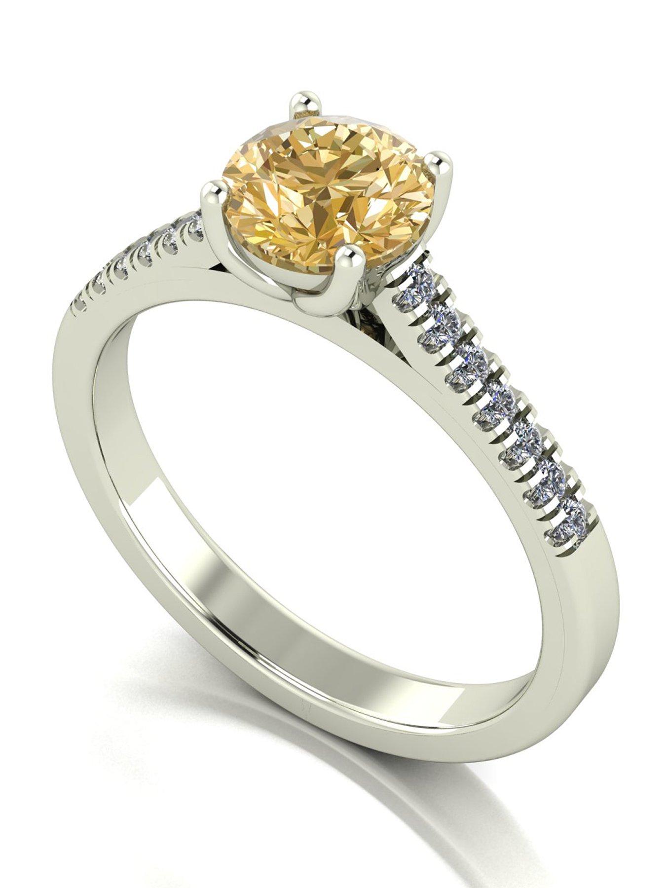 Moissanite 9ct White Gold Champagne Moissanite Solitaire ring 1.15ct total