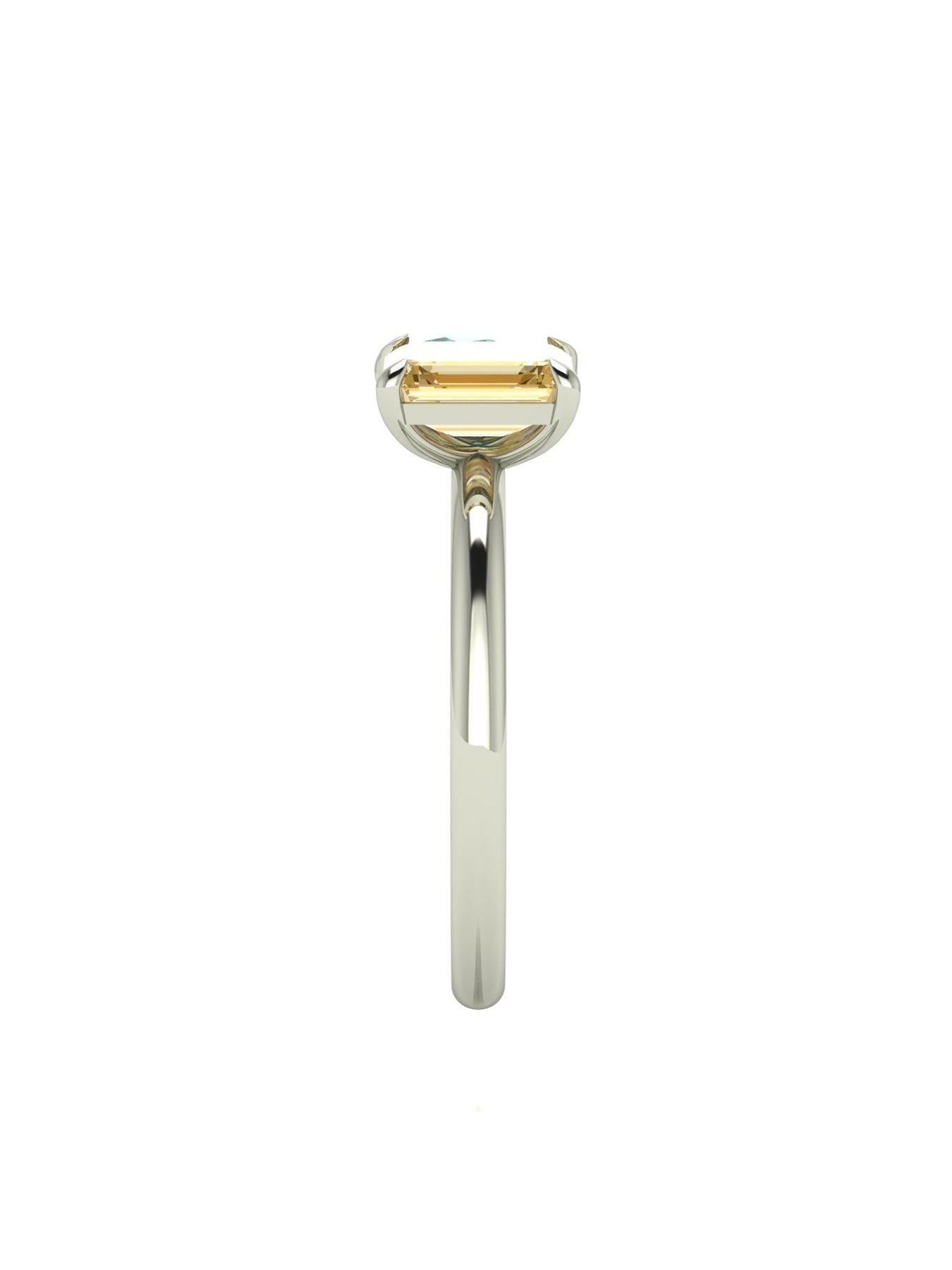 Image 3 of 5 of Moissanite 9ct White Gold Verde and Champagne Pear and Emerald Cut Moissanite Toi et Moi Ring
