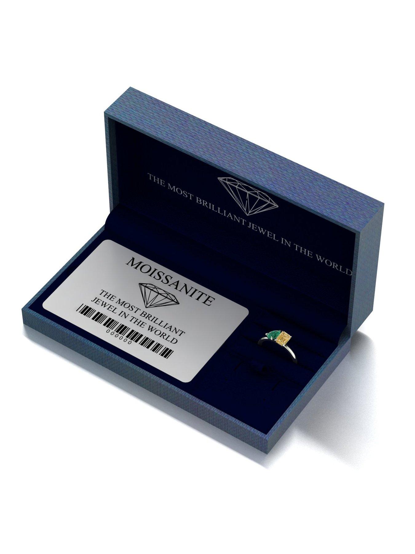 Image 5 of 5 of Moissanite 9ct White Gold Verde and Champagne Pear and Emerald Cut Moissanite Toi et Moi Ring