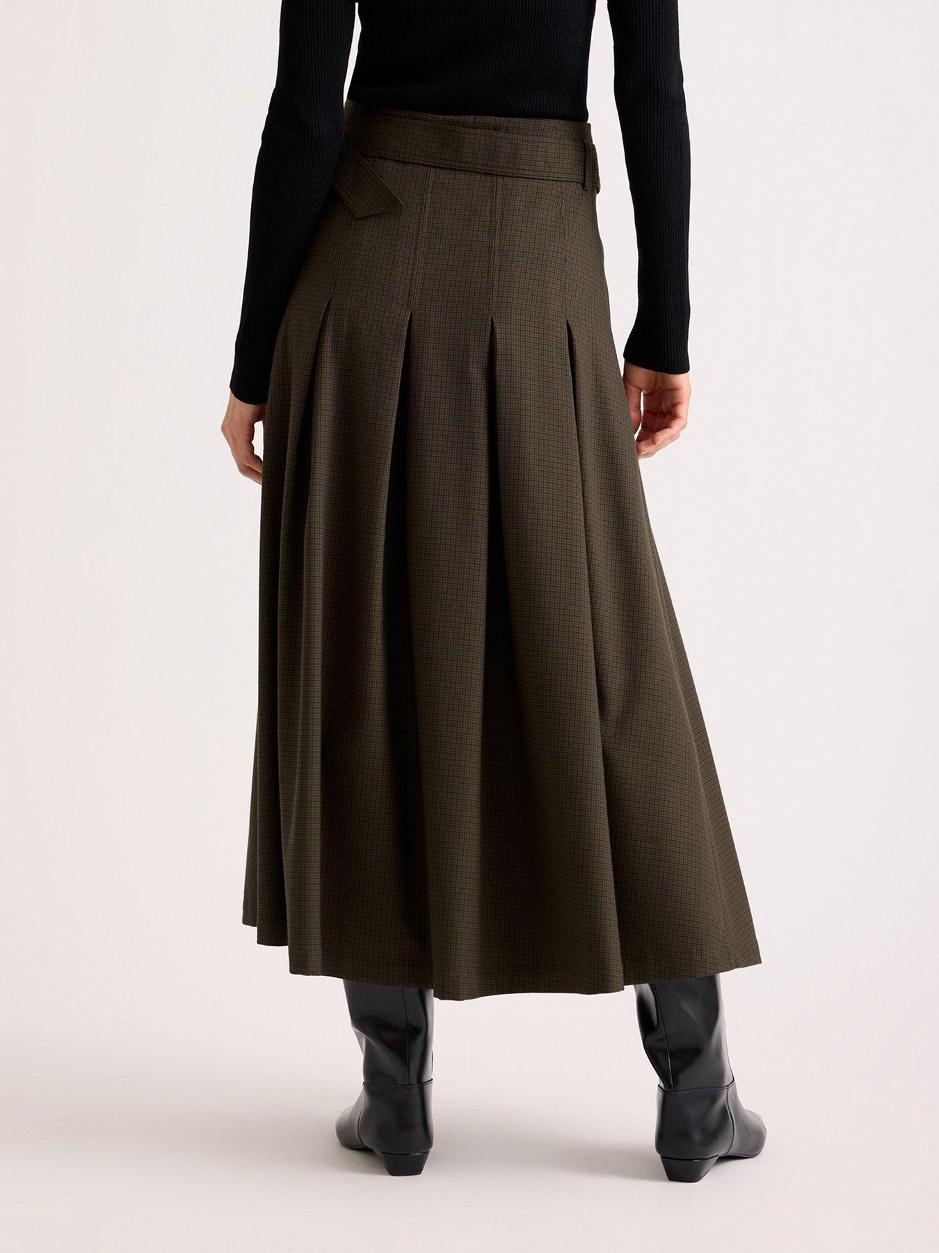 Image 2 of 5 of Albaray Women's Mini Checked Belted Midi Skirt - Brown