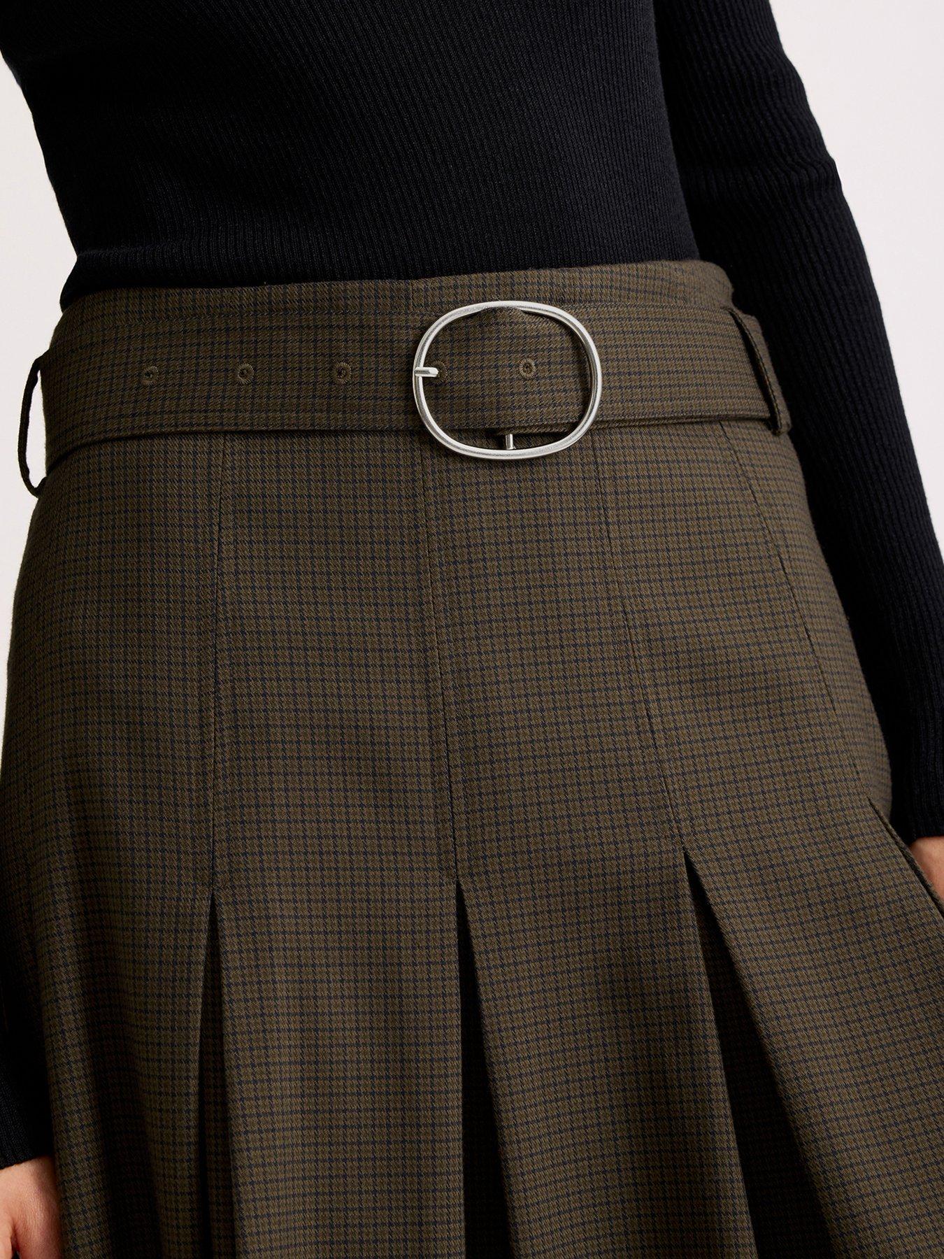 Image 3 of 5 of Albaray Women's Mini Checked Belted Midi Skirt - Brown