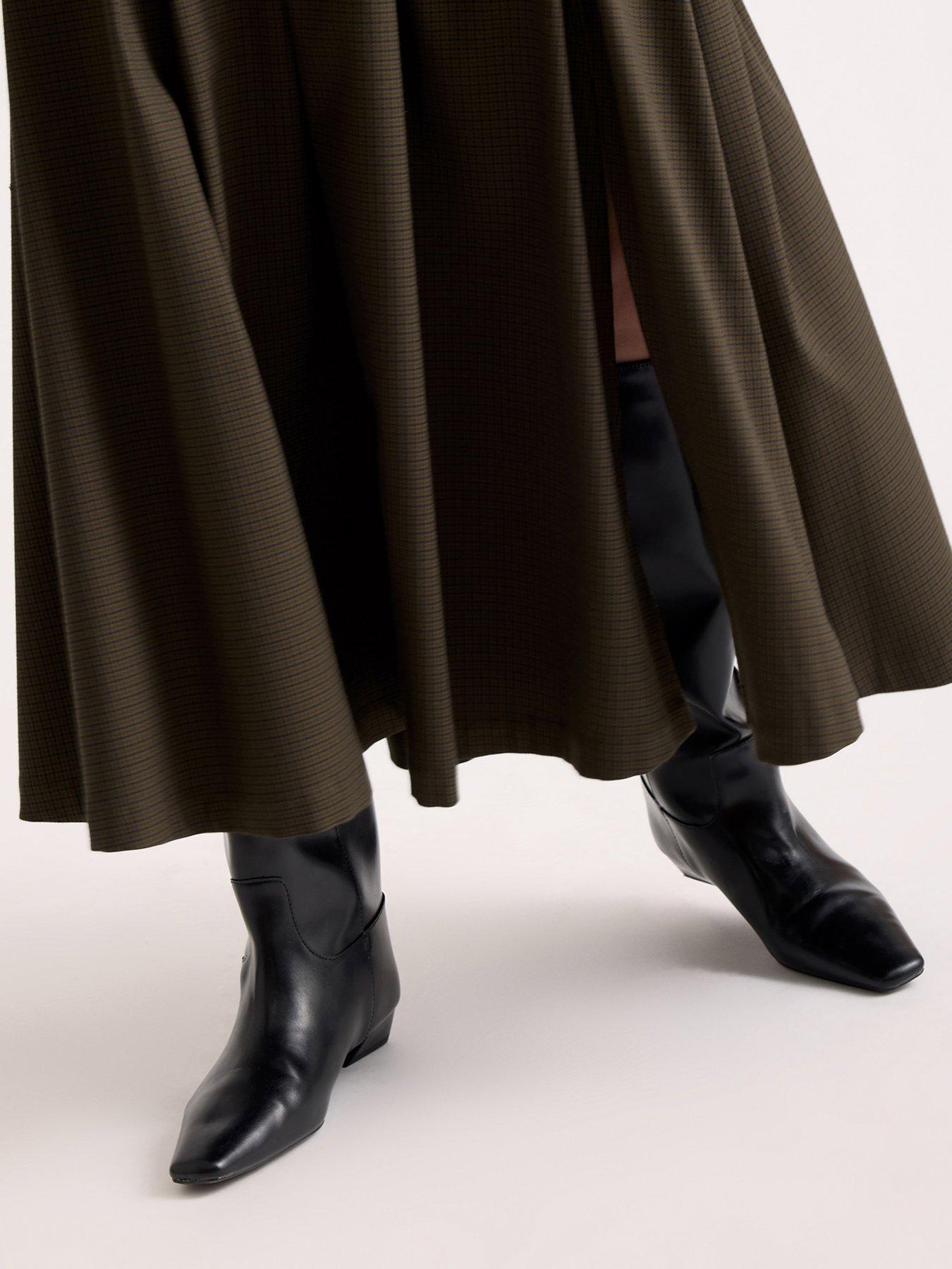 Image 5 of 5 of Albaray Women's Mini Checked Belted Midi Skirt - Brown