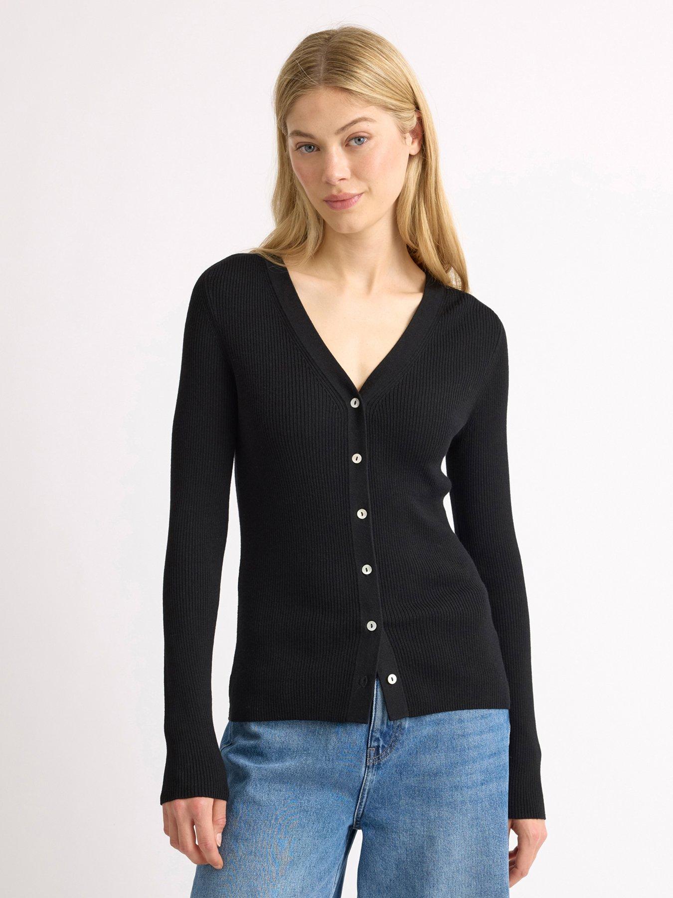 Image 1 of 3 of Albaray Rib V-Neck Cardigan - Black
