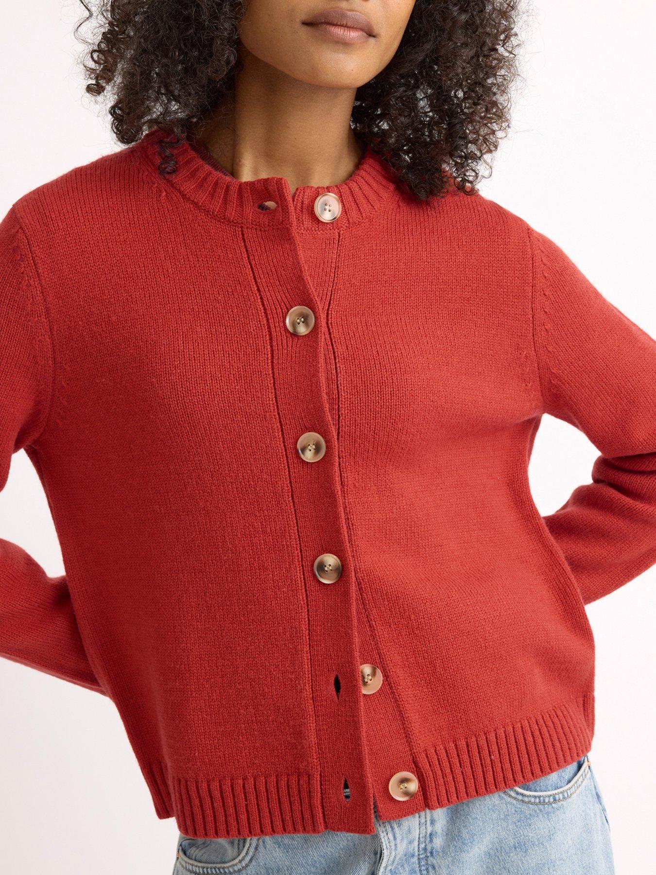 Image 3 of 4 of Albaray Crew Neck Cardigan - Red