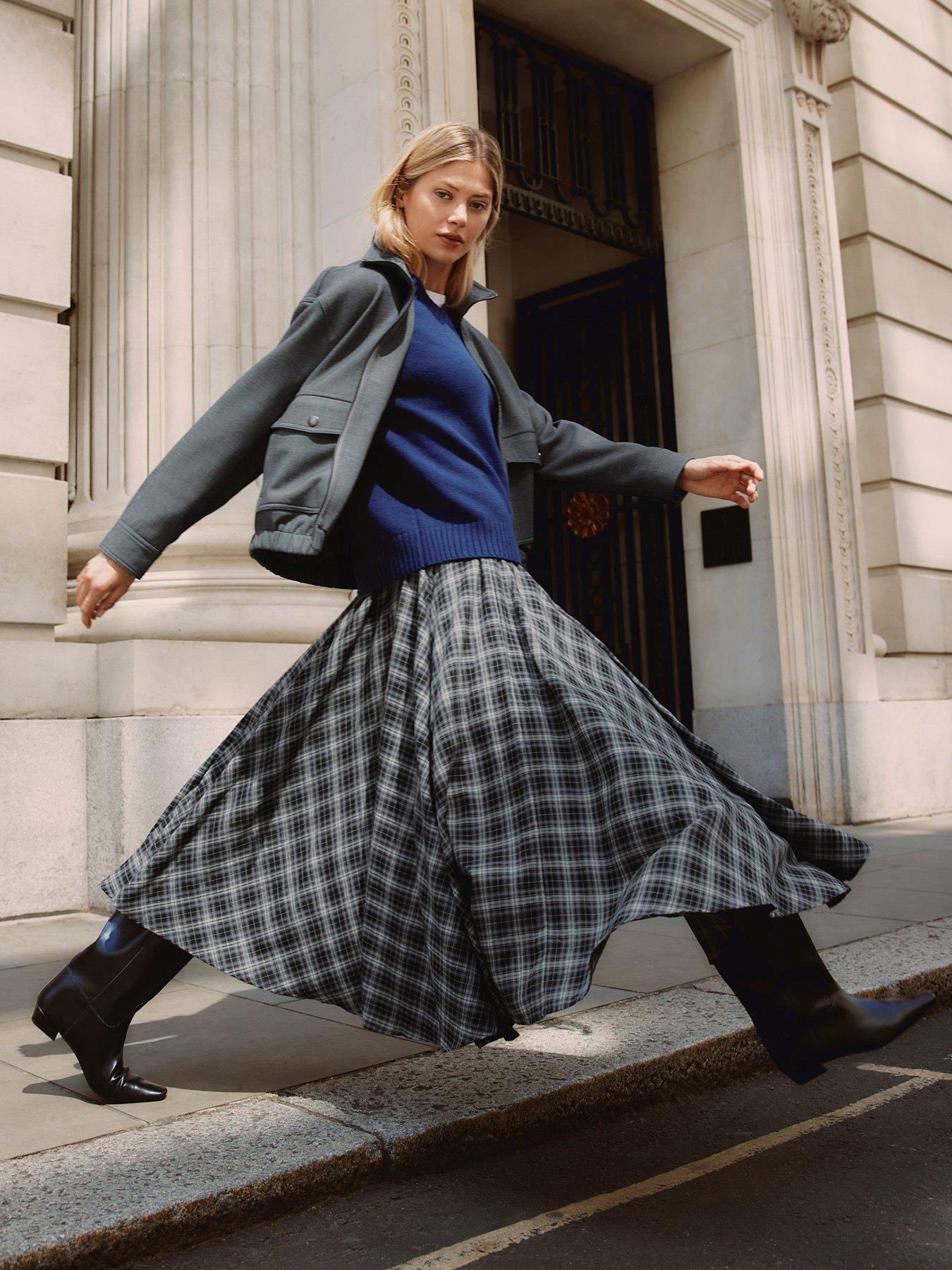 Image 1 of 4 of Albaray Check Full Skirt - Grey