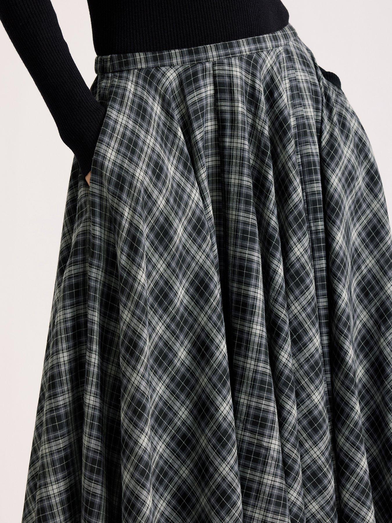 Image 3 of 4 of Albaray Check Full Skirt - Grey