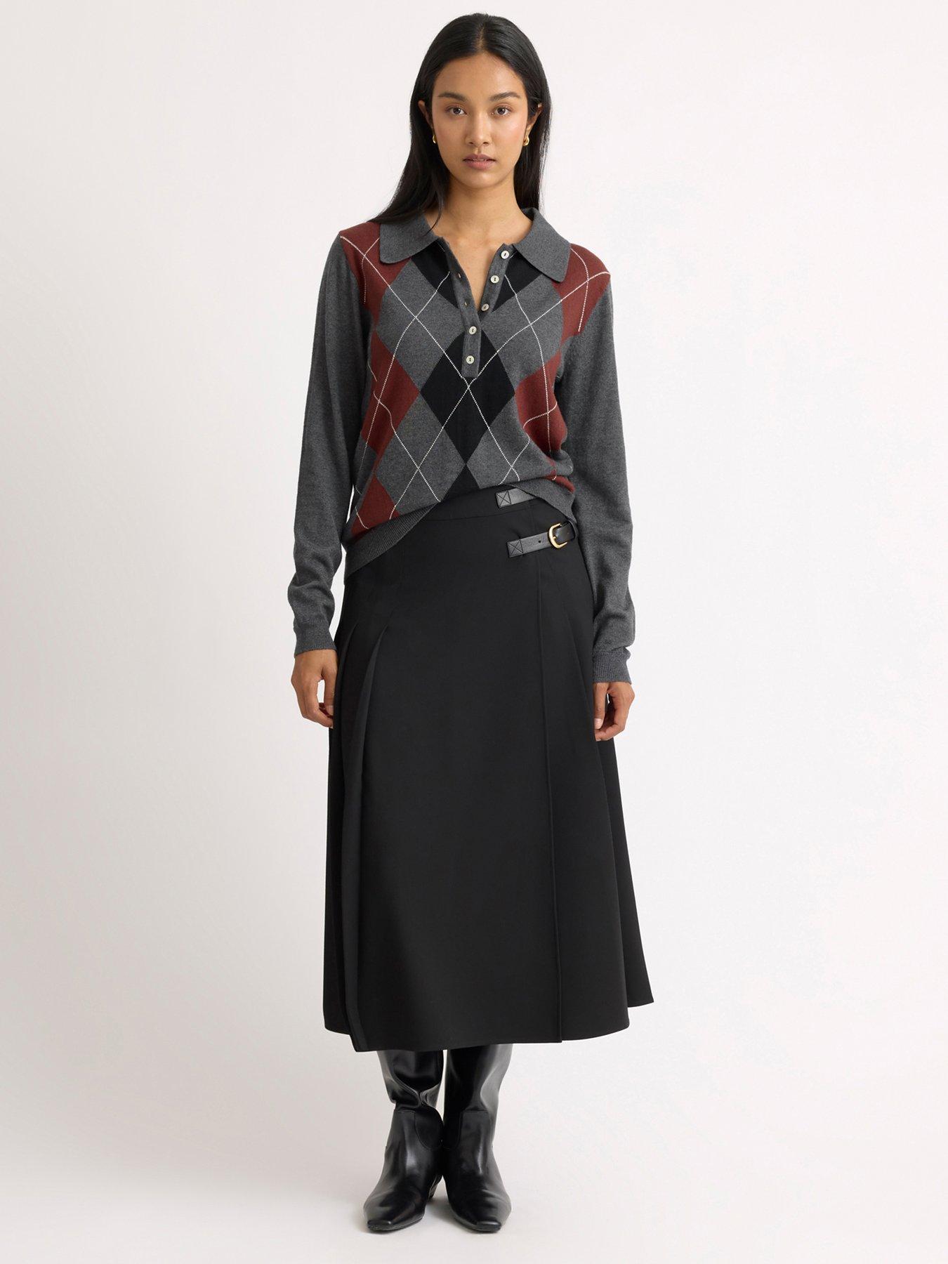 Image 4 of 4 of Albaray Womens Argyle Button Placket Polo Shirt Blouse - Multi