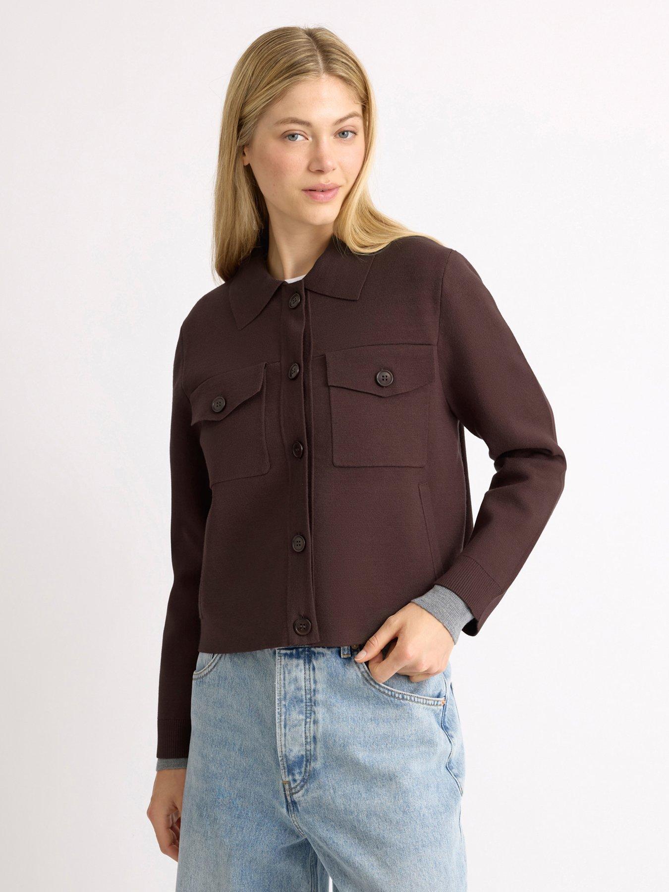 Image 1 of 4 of Albaray Womens Collared Pocket Button-Through Jacket - Brown