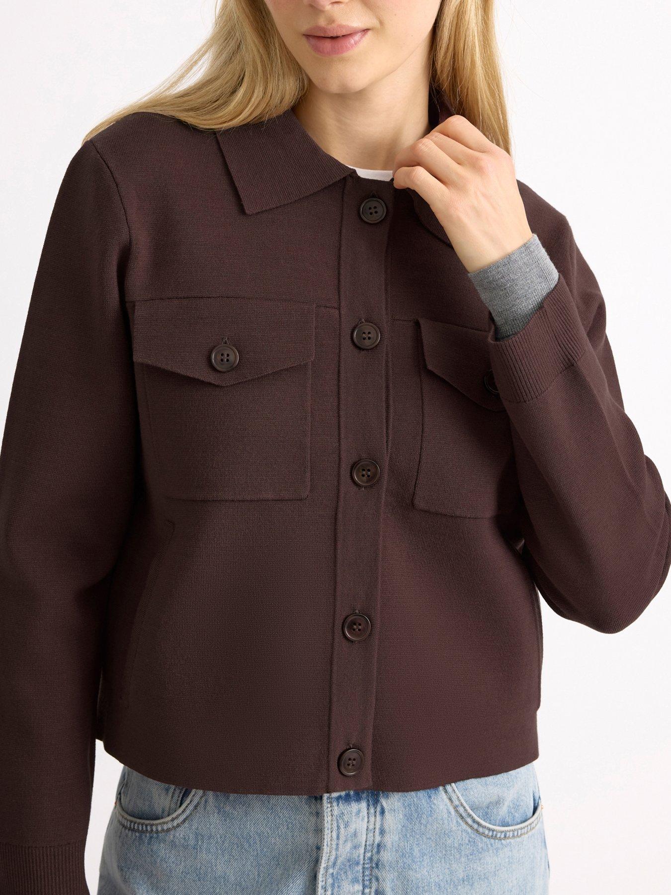 Image 3 of 4 of Albaray Womens Collared Pocket Button-Through Jacket - Brown
